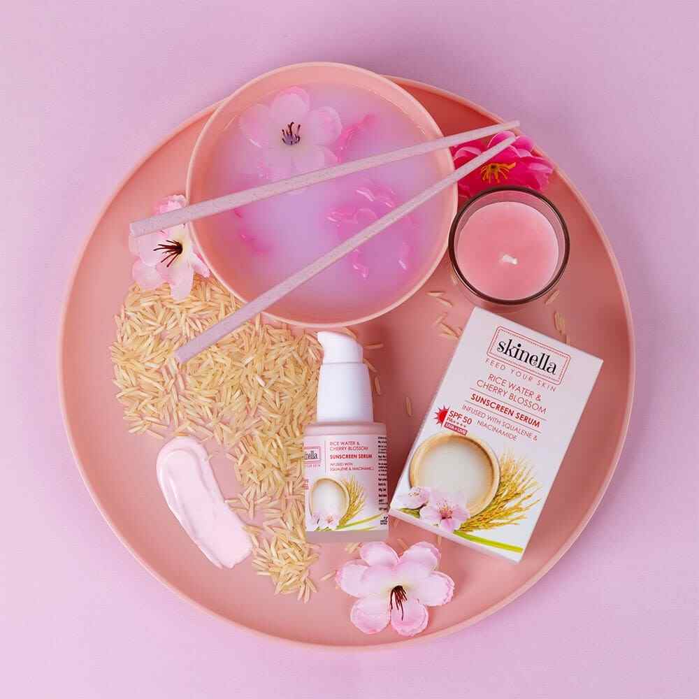 Skinella | Rice Water & Cherry Blossom Sunscreen Serum | 30ml