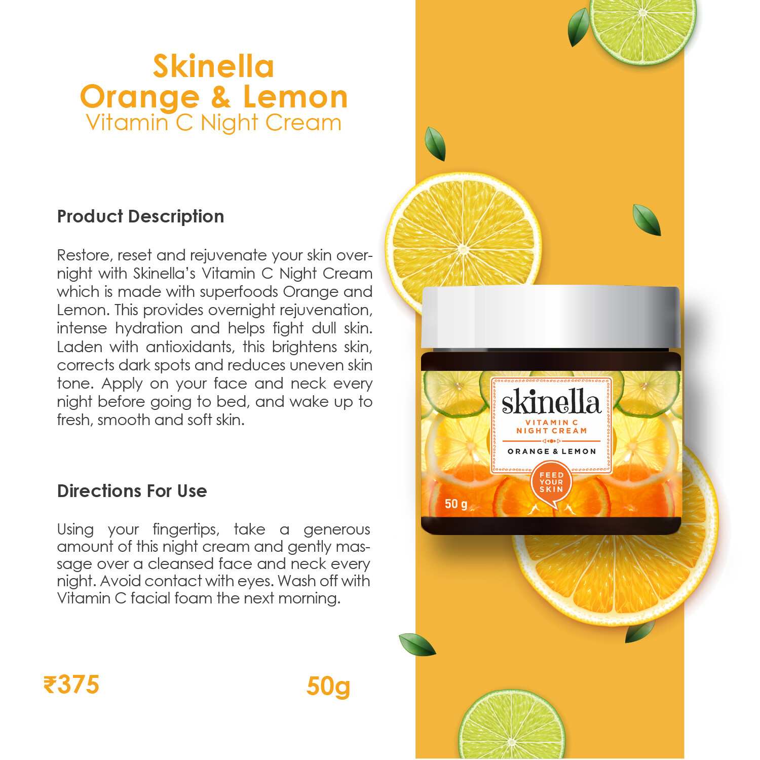 Skinella | Vitamin C Night Cream Orange & Lemon | 50g