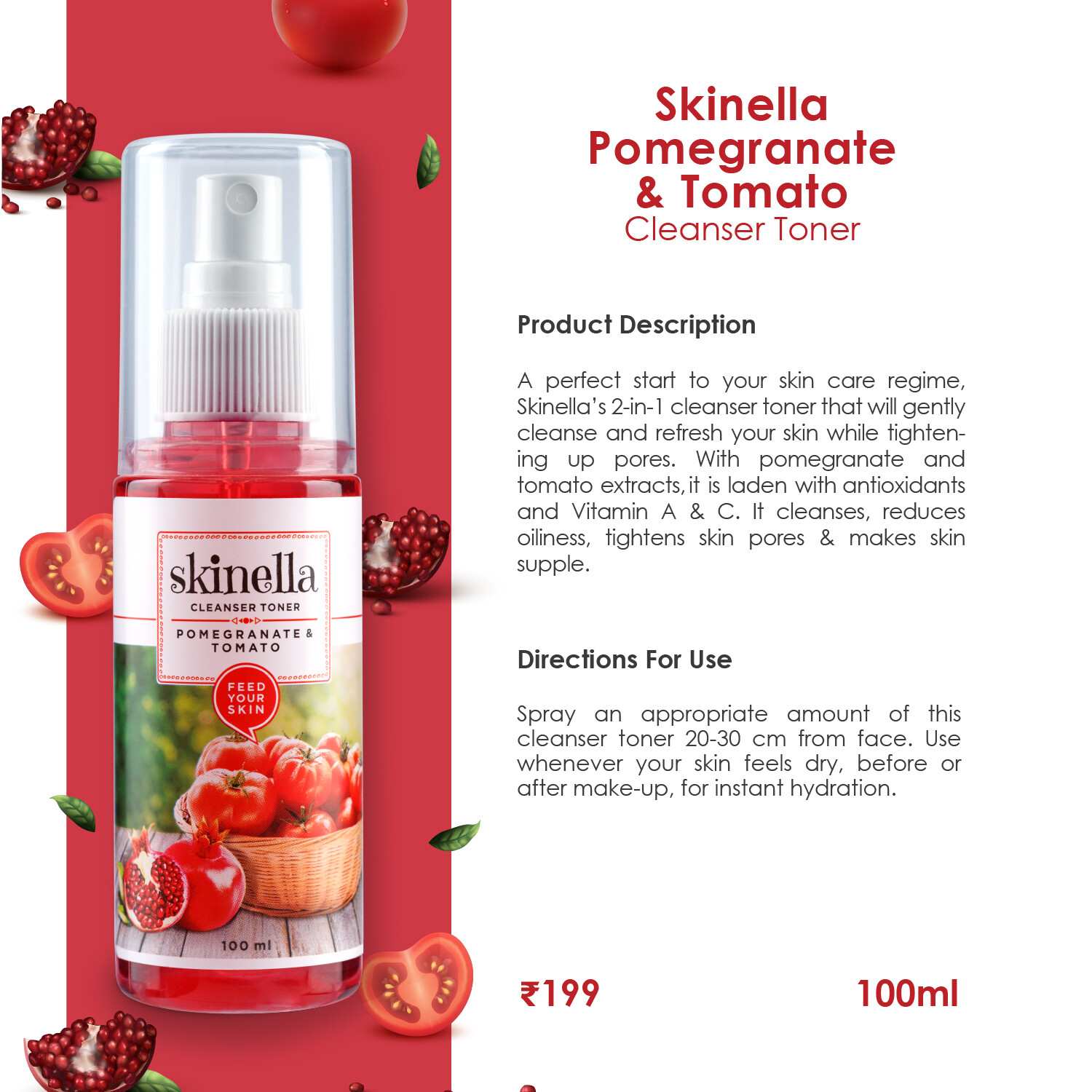 Skinella | Cleanser Toner Pomegranate & Tomato | 100ml
