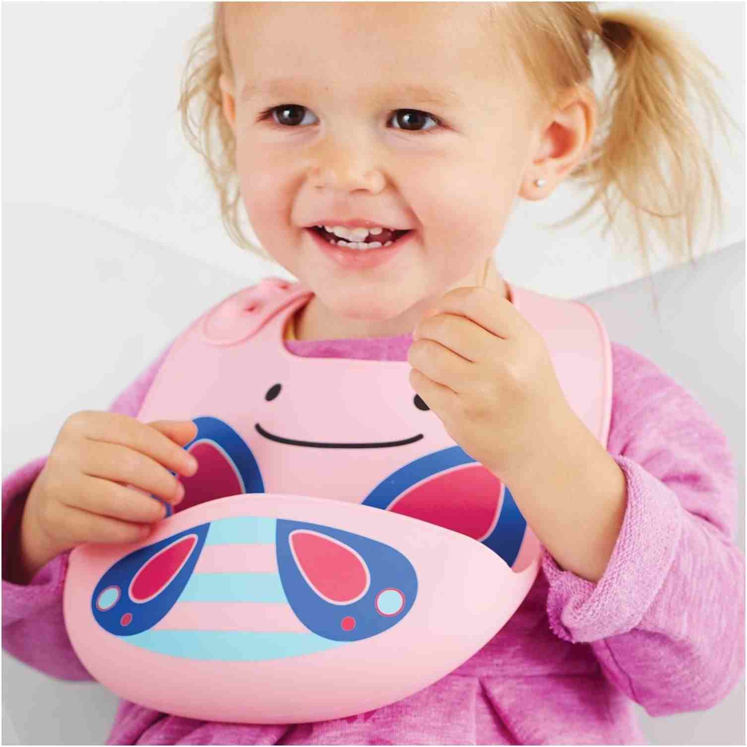Skip Hop Zoo Fold and Go Silicone Bib - Pink