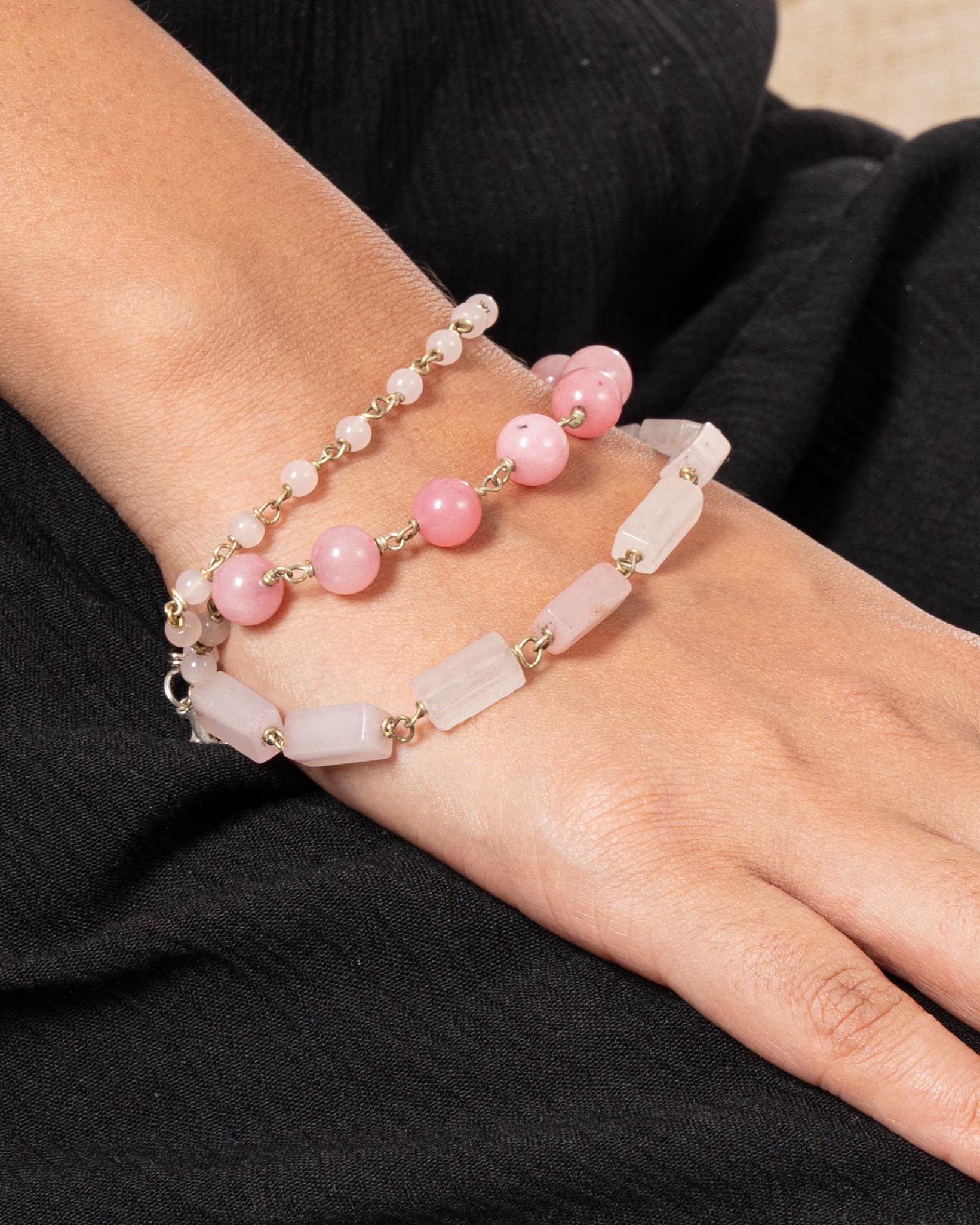 Triple layered Rose quartz beaded bracelet