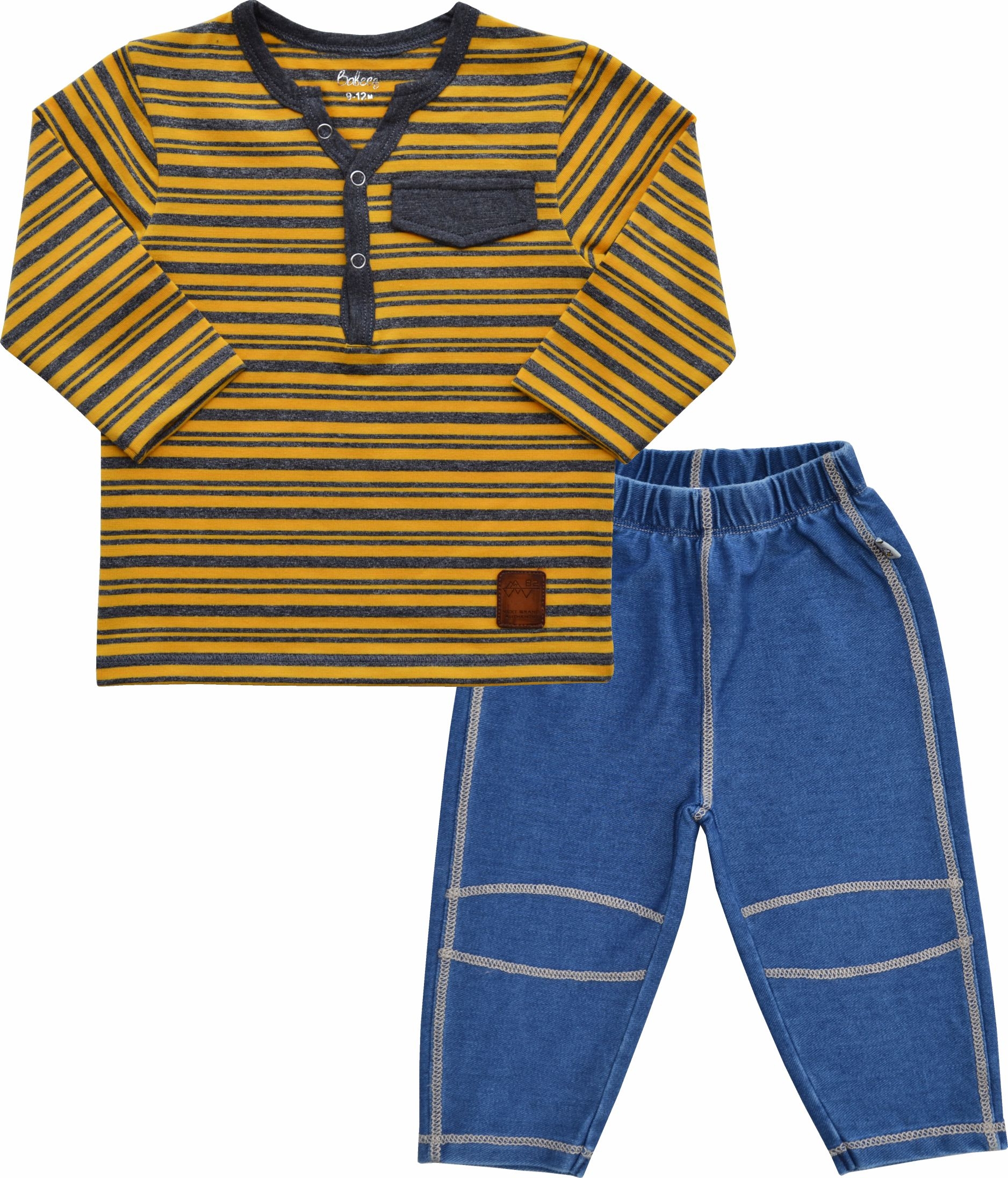 Yellow Striped Full Sleeve T-Shirt+Denim Pant Set (100% Cotton Interlock)