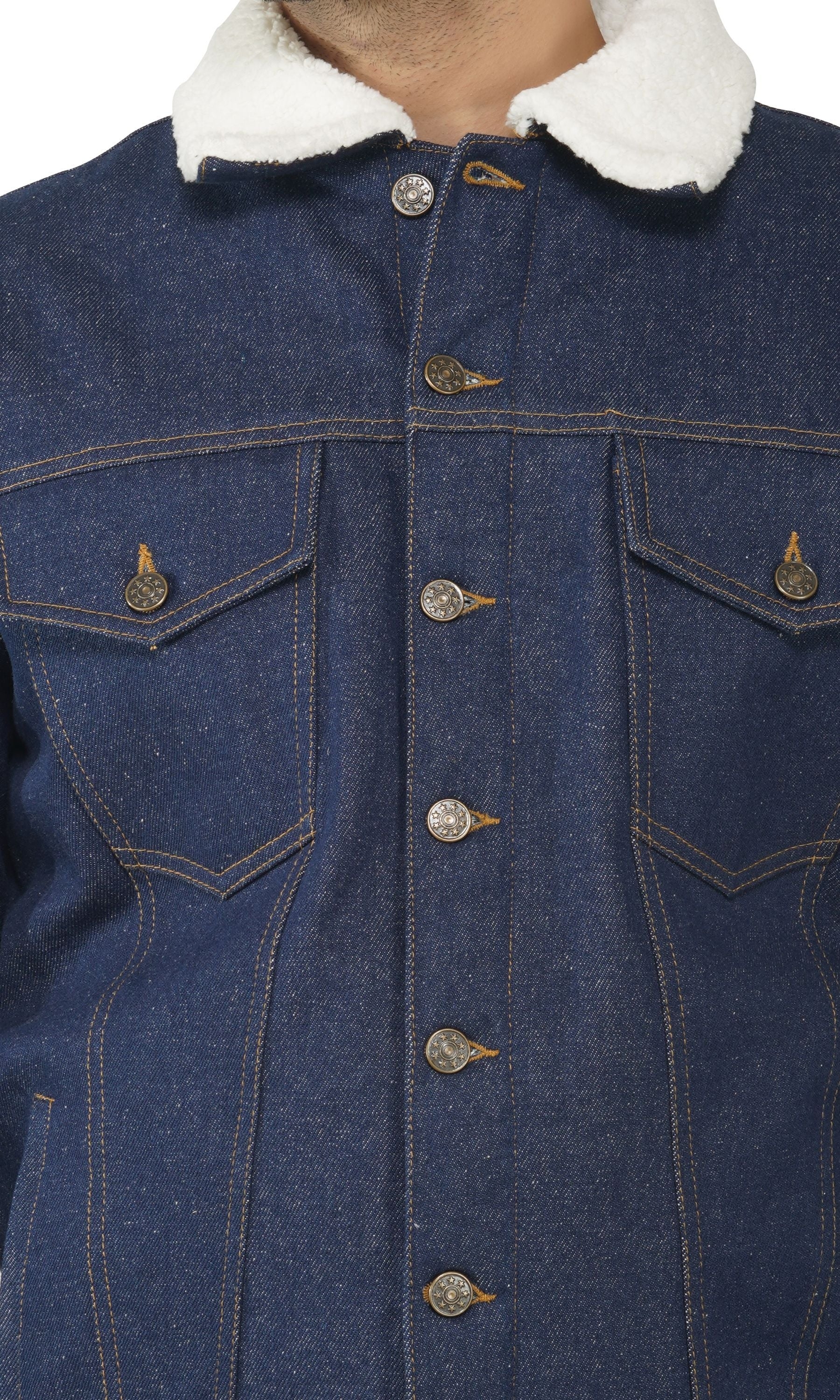 Men's Blue Solid Denim Denim Jackets
