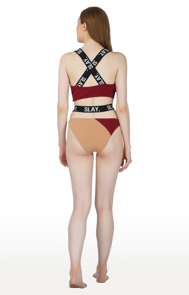 Sport Women's Beige & Red Colorblock Bikini Set Swimwear