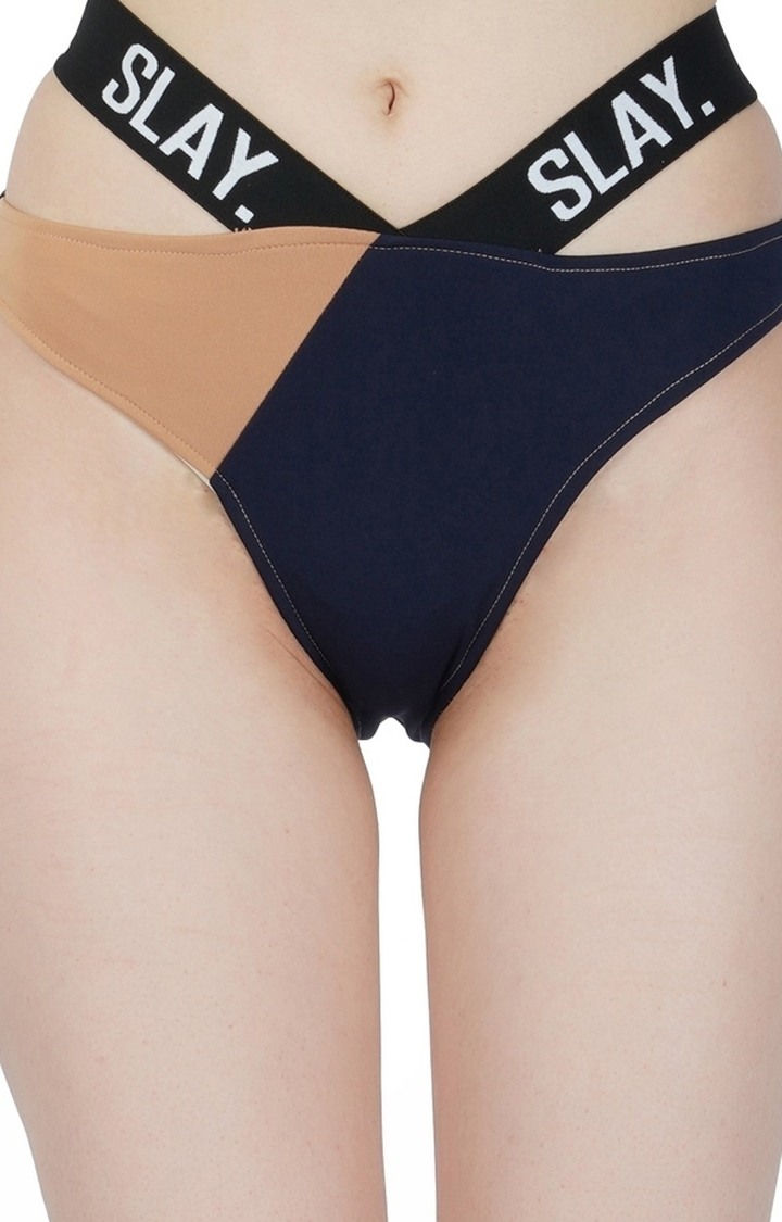 Sport Women's Beige & Blue Colorblock Bikini Set Swimwear