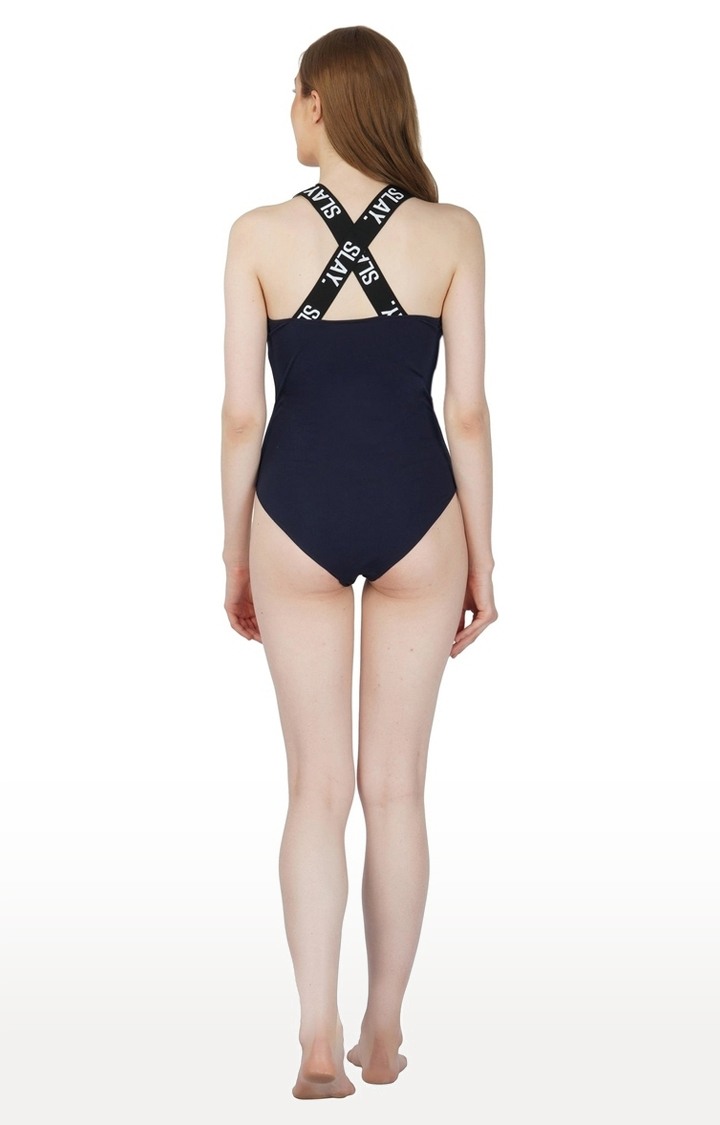 Sport Women's Beige & Blue Colorblock Swimsuit