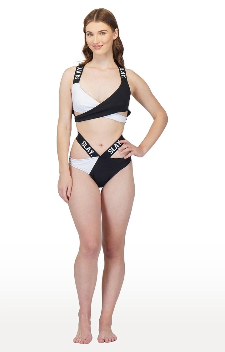 Sport Women's Black & White Colorblock Bikini Set Swimwear