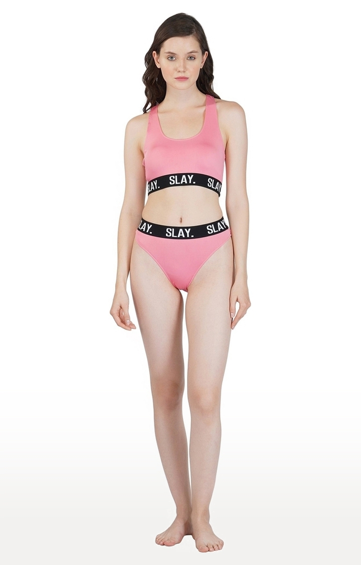SLAY | Women's Lingerie Modern Sports Bra and Panty Set Pink