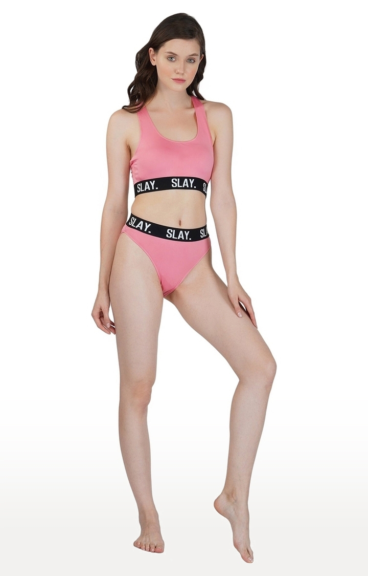 Women's Lingerie Modern Sports Bra and Panty Set Pink