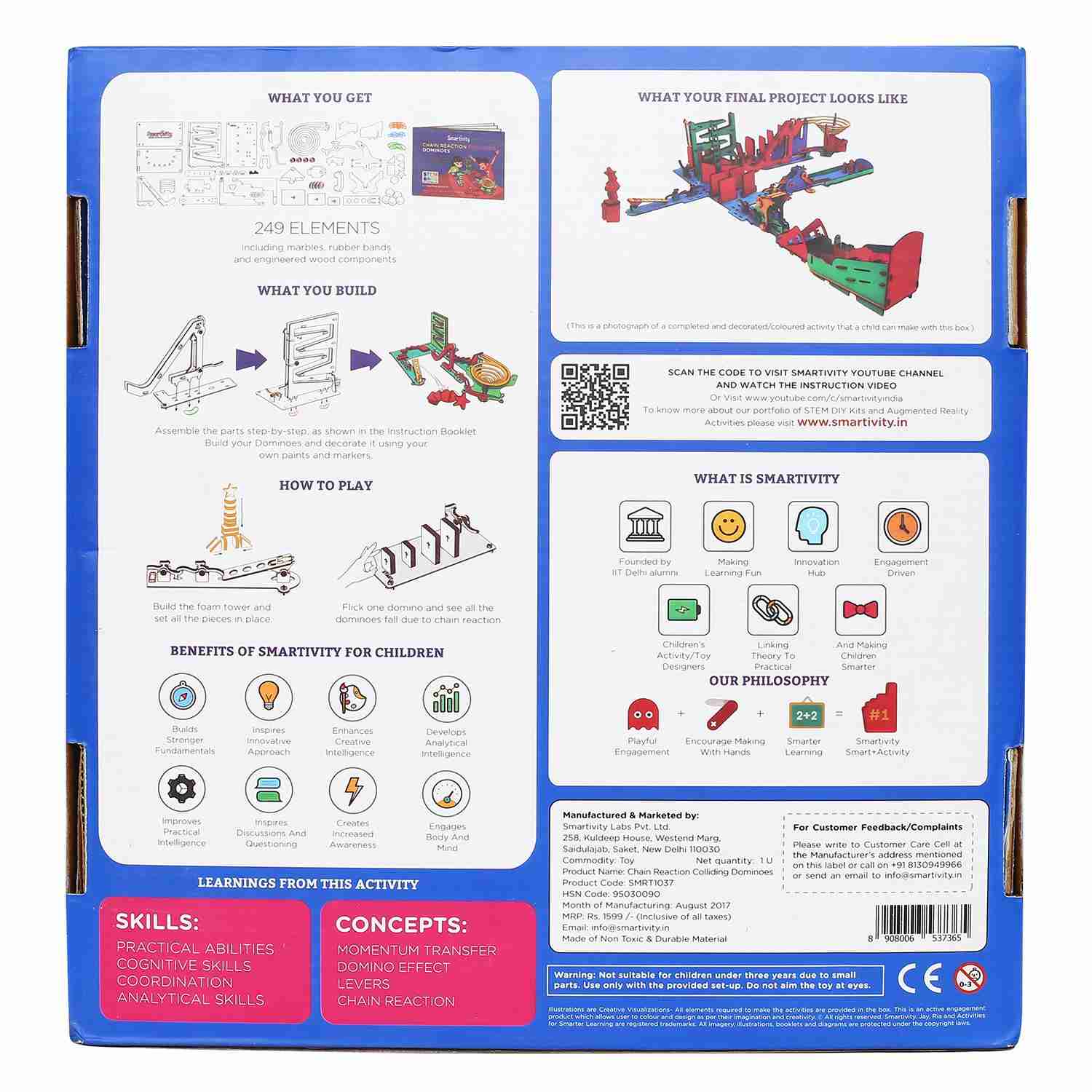 Smartivity Chain Reaction Colliding Dominoes STEM Educational DIY Fun Toys, Educational & Construction based Activity Game for Kids 8 to 14, Gifts for Boys & Girls, Made in India