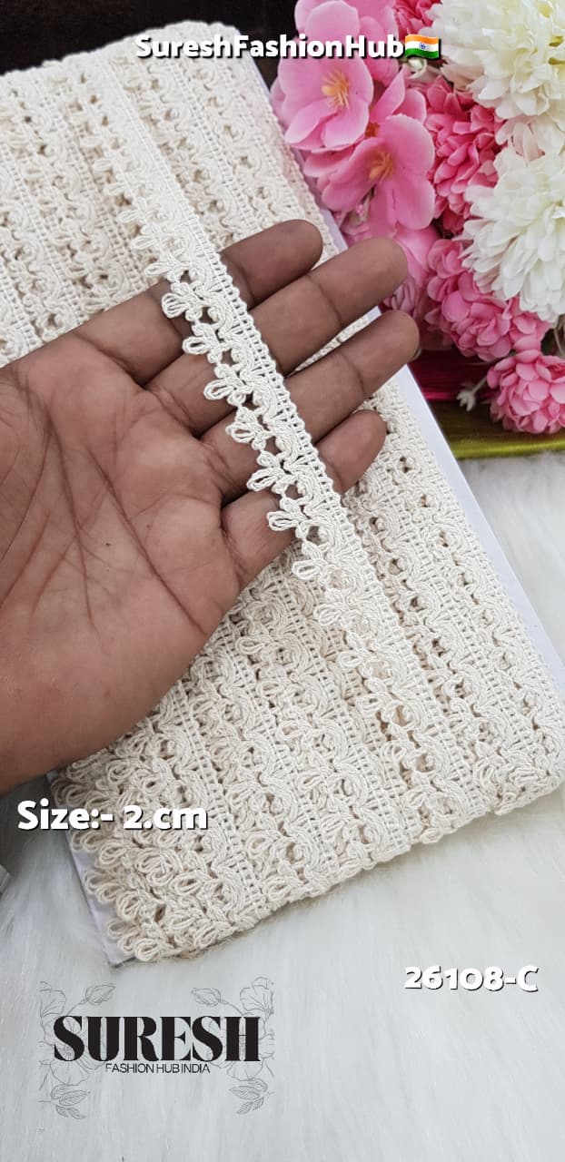 Off White Floral Scalloped Jhalar Lace – 26108-C