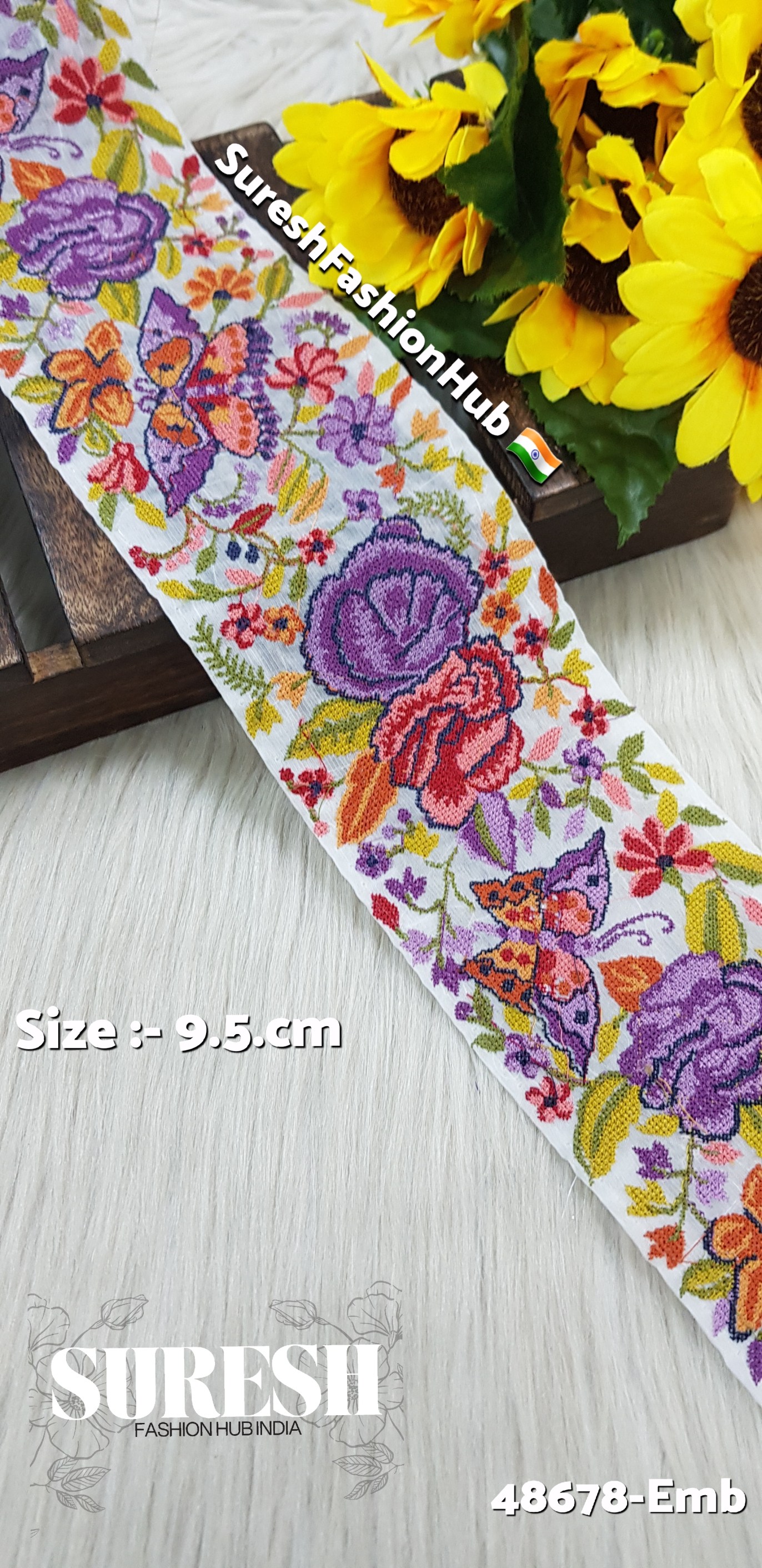 48678-Emb Color No 7 Cross Stitch Butterfly & Flower Border