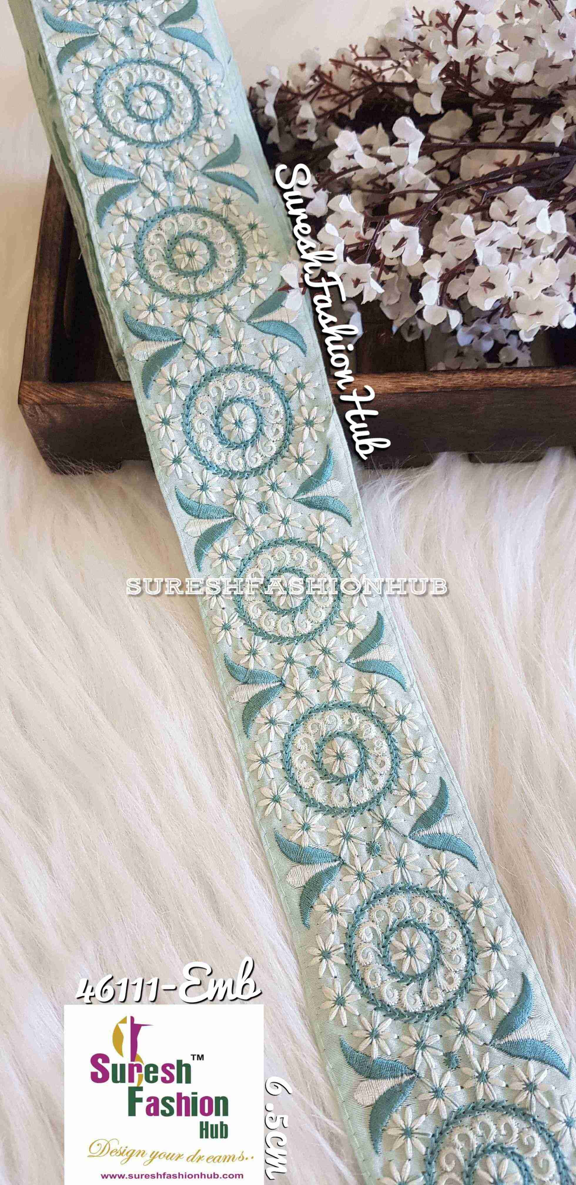Creative Thread Works  Black Sky Blue Embroidered Trim