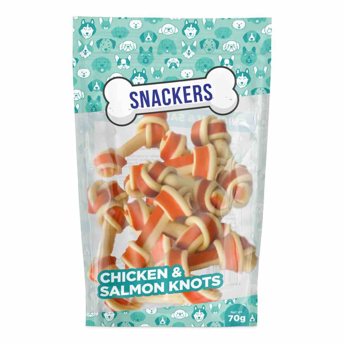 Snackers Dental Knotted Bones with Chicken & Salmon Flavour Dog Treats 70g