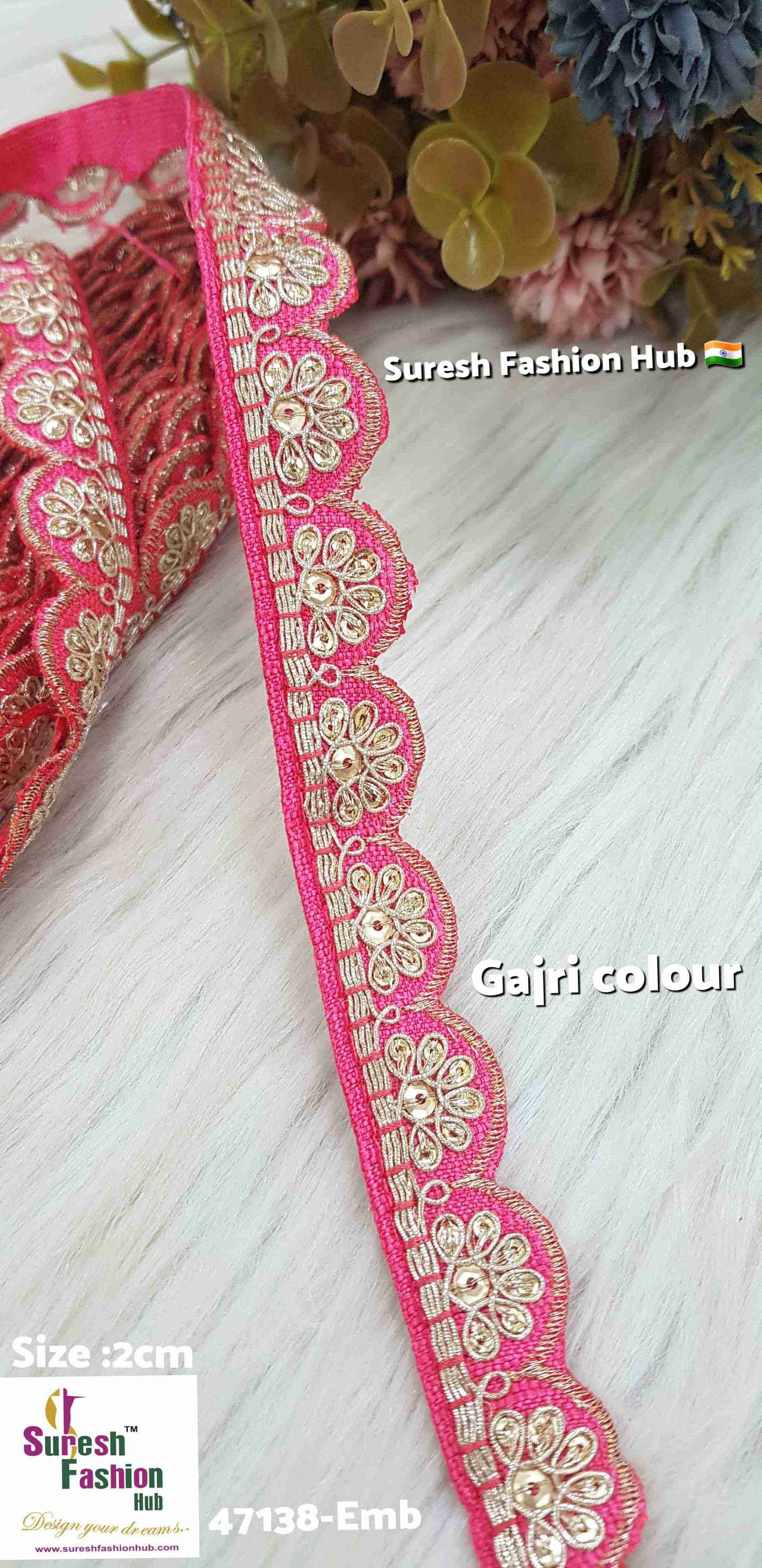 Exquisite Gajri Color Embroidered Raw Silk Lace Trim