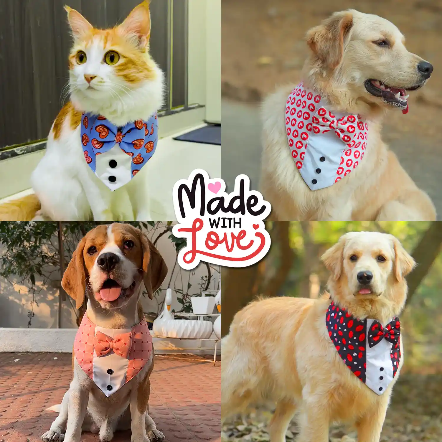 PawsIndia Valentines Edition Red Heart Printed Tuxedo for Pets