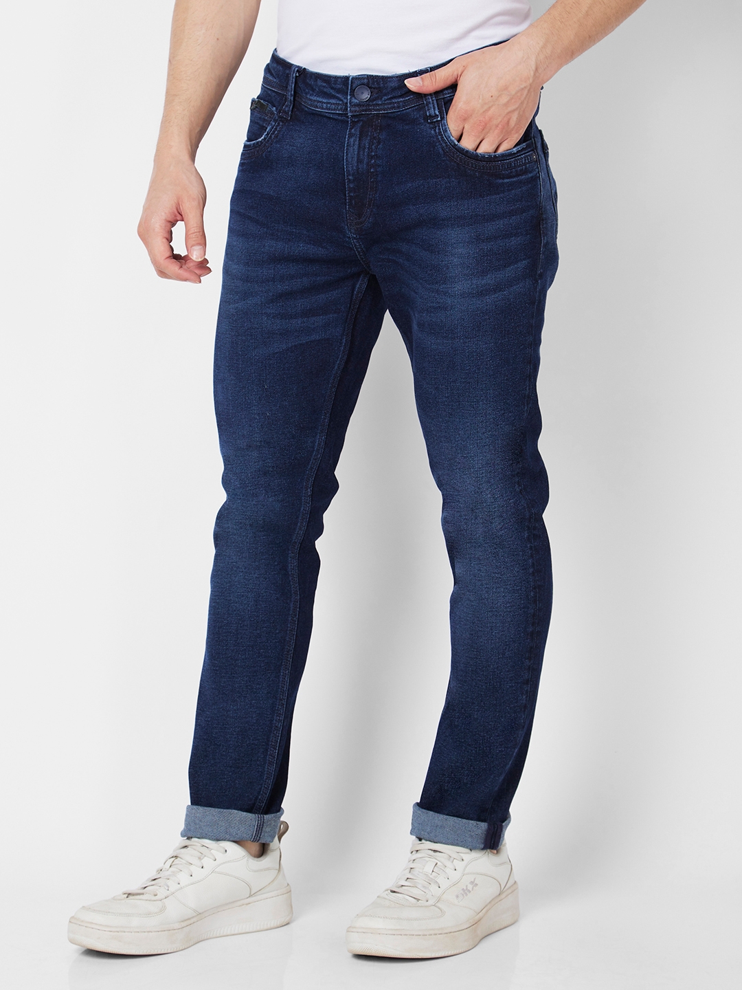 spykar | Spykar Men Dark Blue Cotton Slim Fit Narrow Length Clean Look Low Rise Jeans (Skinny) 3
