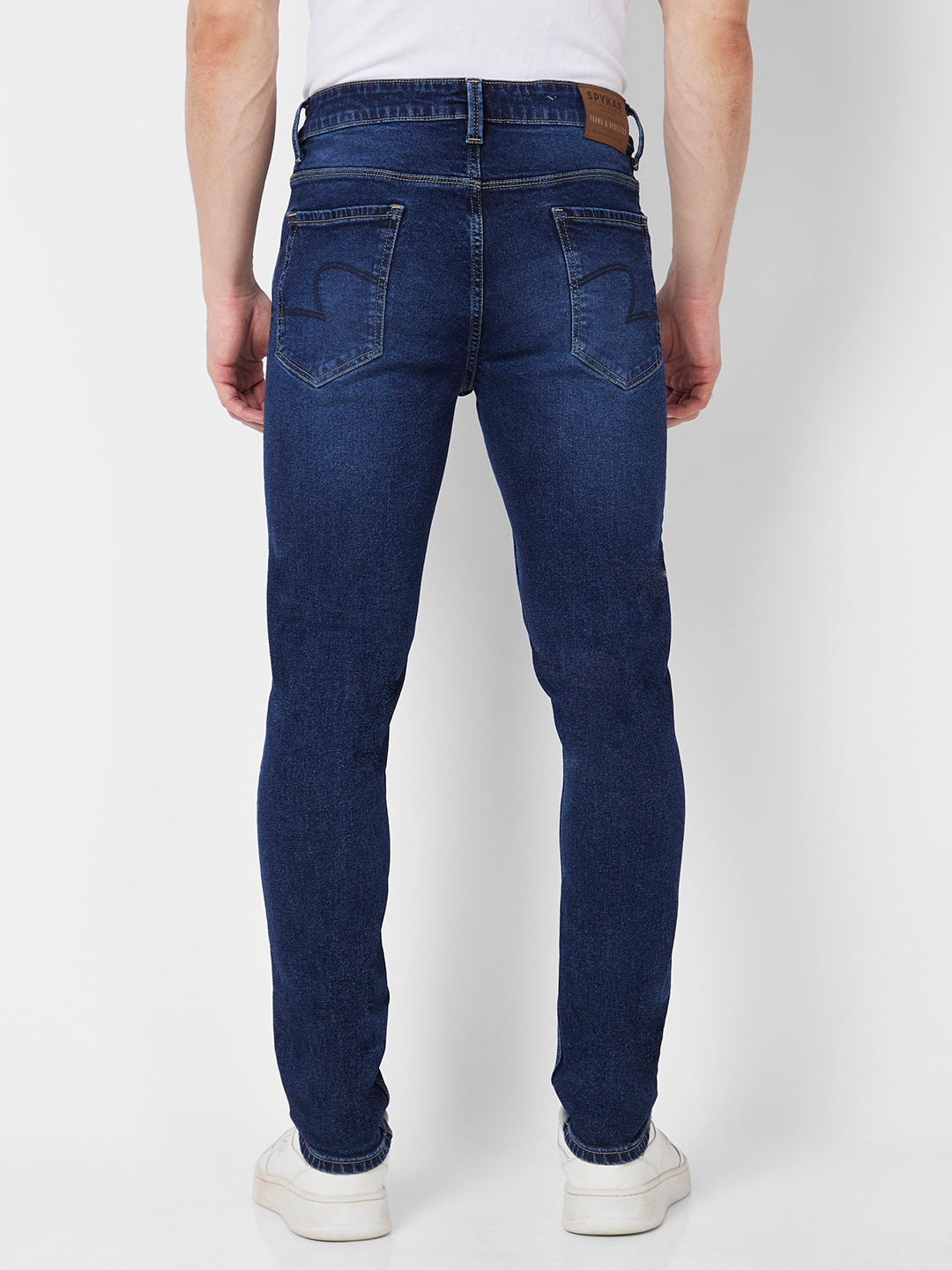 spykar | Spykar Men Dark Blue Cotton Stretch Super Slim Fit Tapered Length Clean Look Low Rise Jeans (Super Skinny) 4