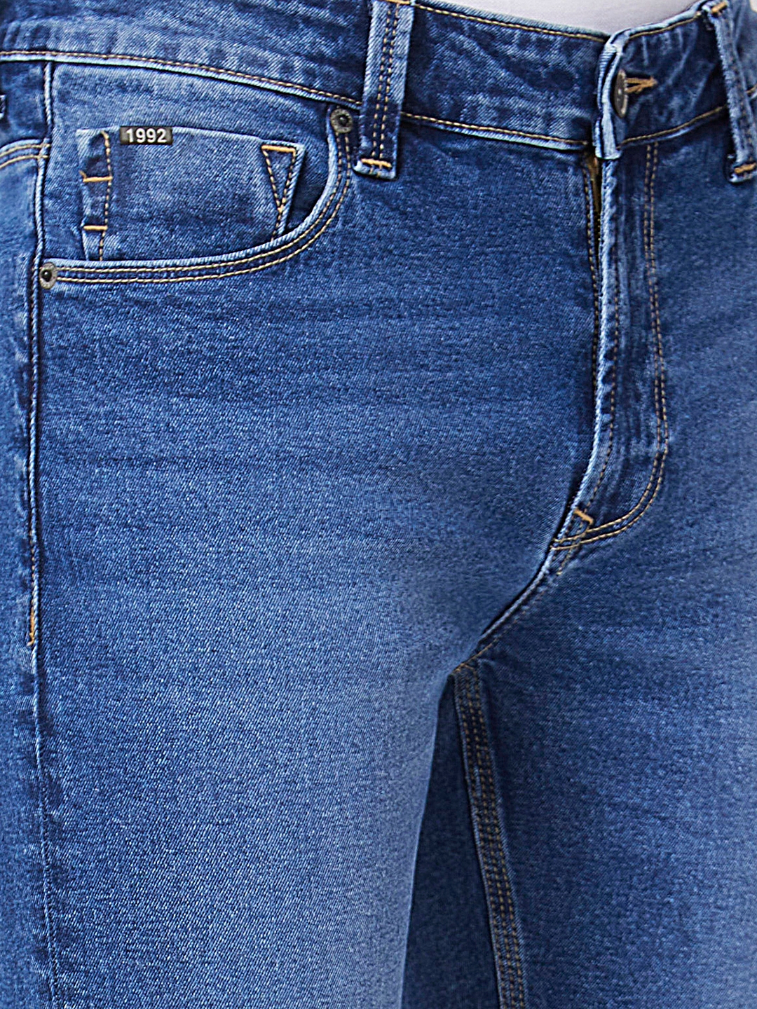spykar | Spykar Men Mid Blue Cotton Stretch Super Slim Fit Tapered Length Clean Look Low Rise Jeans (Super Skinny) 5