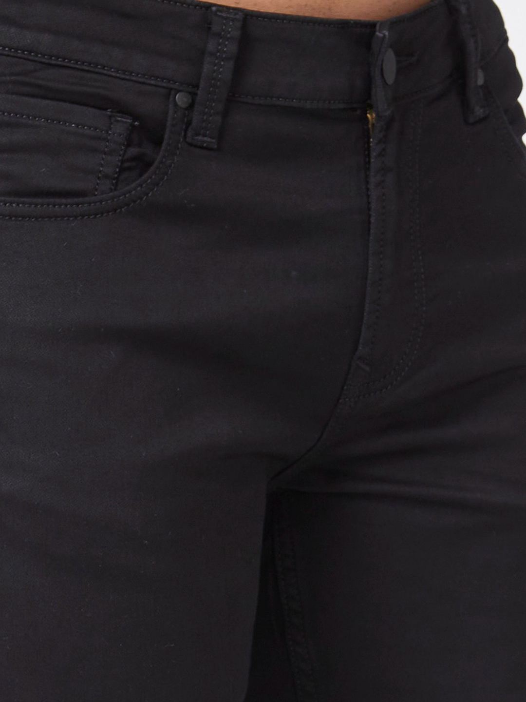spykar | Spykar Men Black Cotton Stretch Super Slim Fit Tapered Length Clean Look Low Rise Jeans (Super Skinny) 5