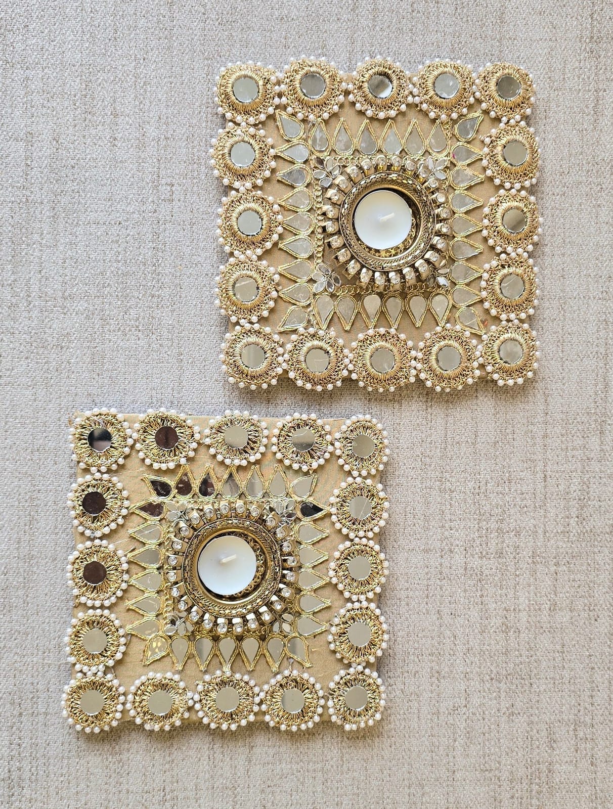 Square Shaped Golden Tea-light Candle Holder