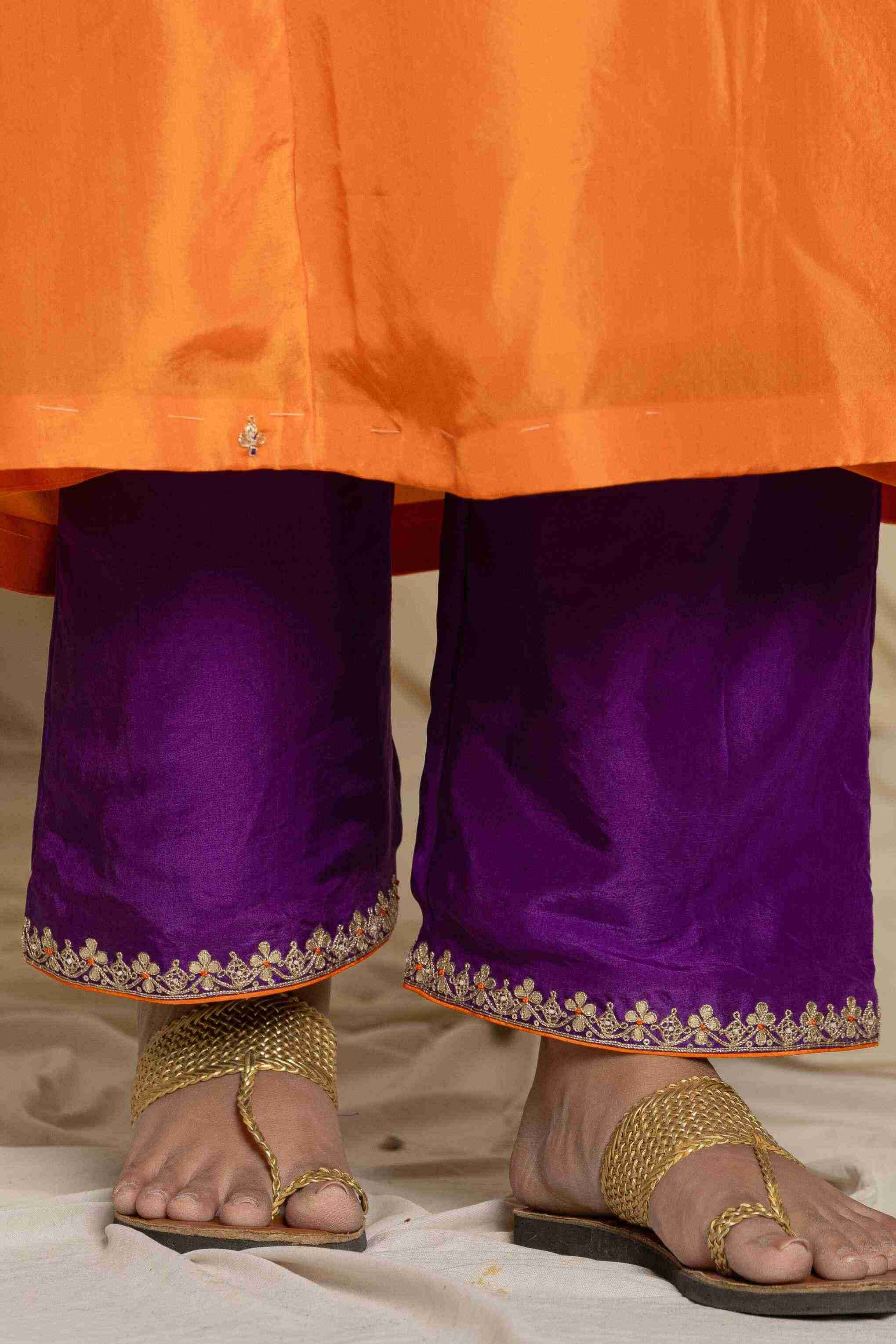 Orange-Purple handwork kurta set