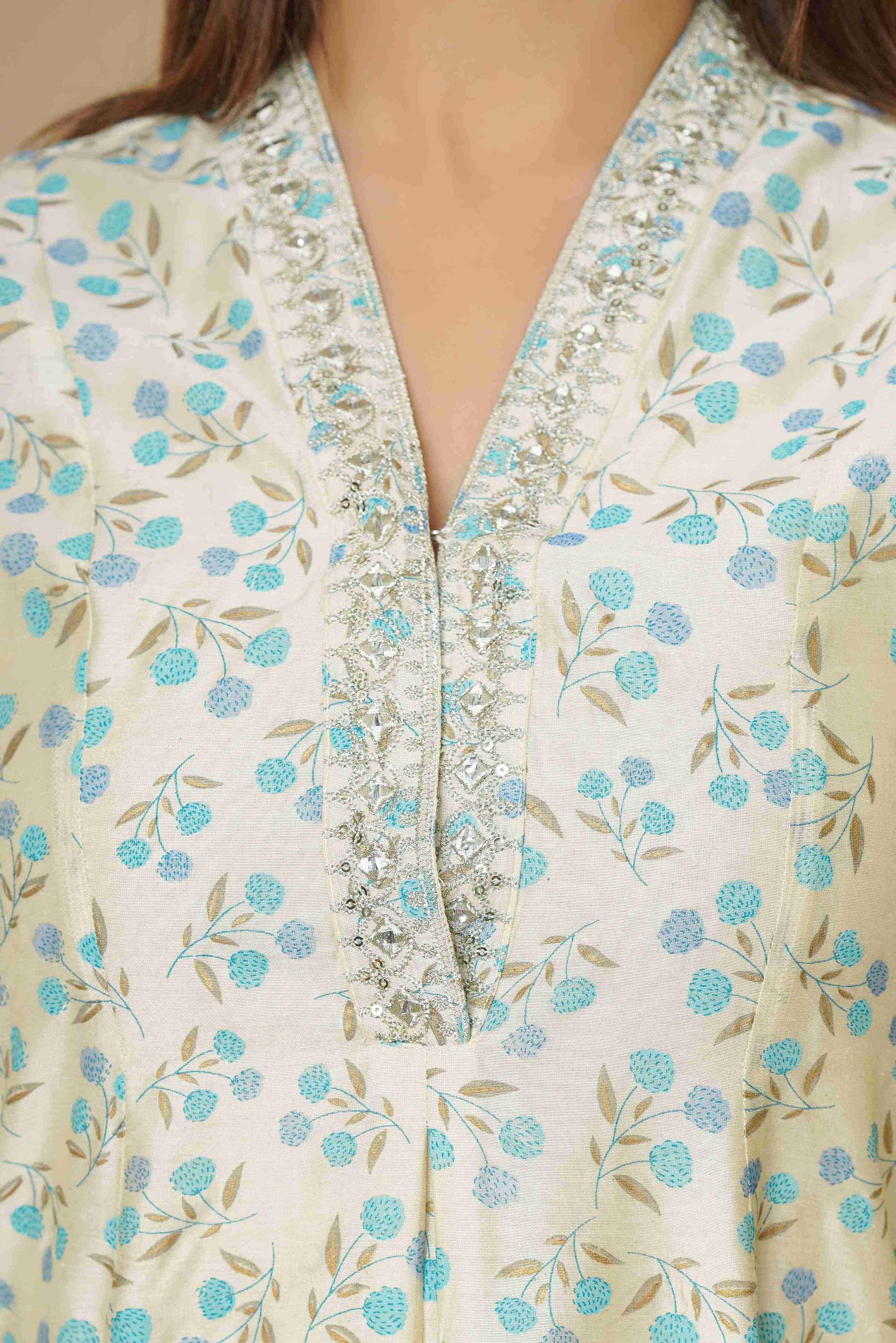 BEIGE EMBROIDERED PARTY WEAR KURTA SET