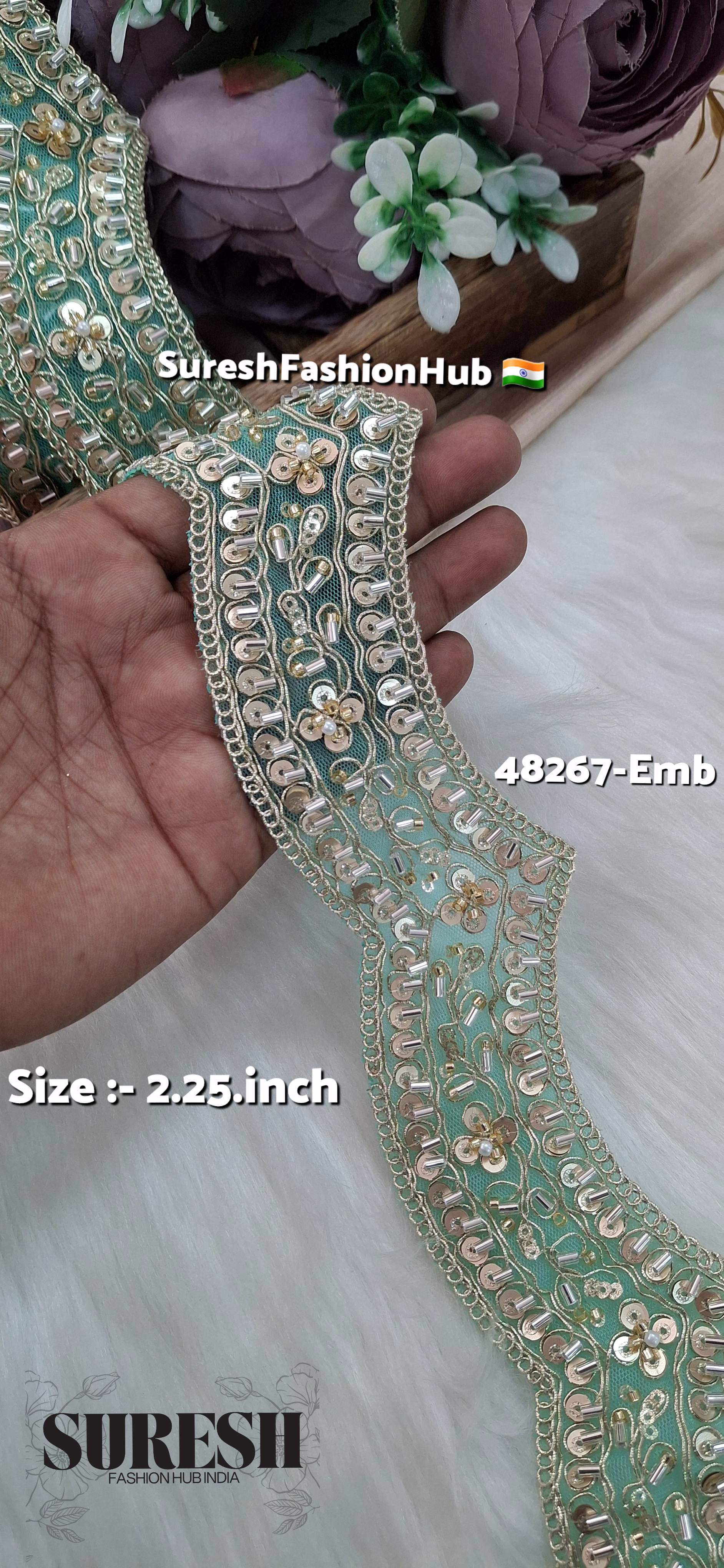 Sea Green Scallop Pearl Embroidery Lace