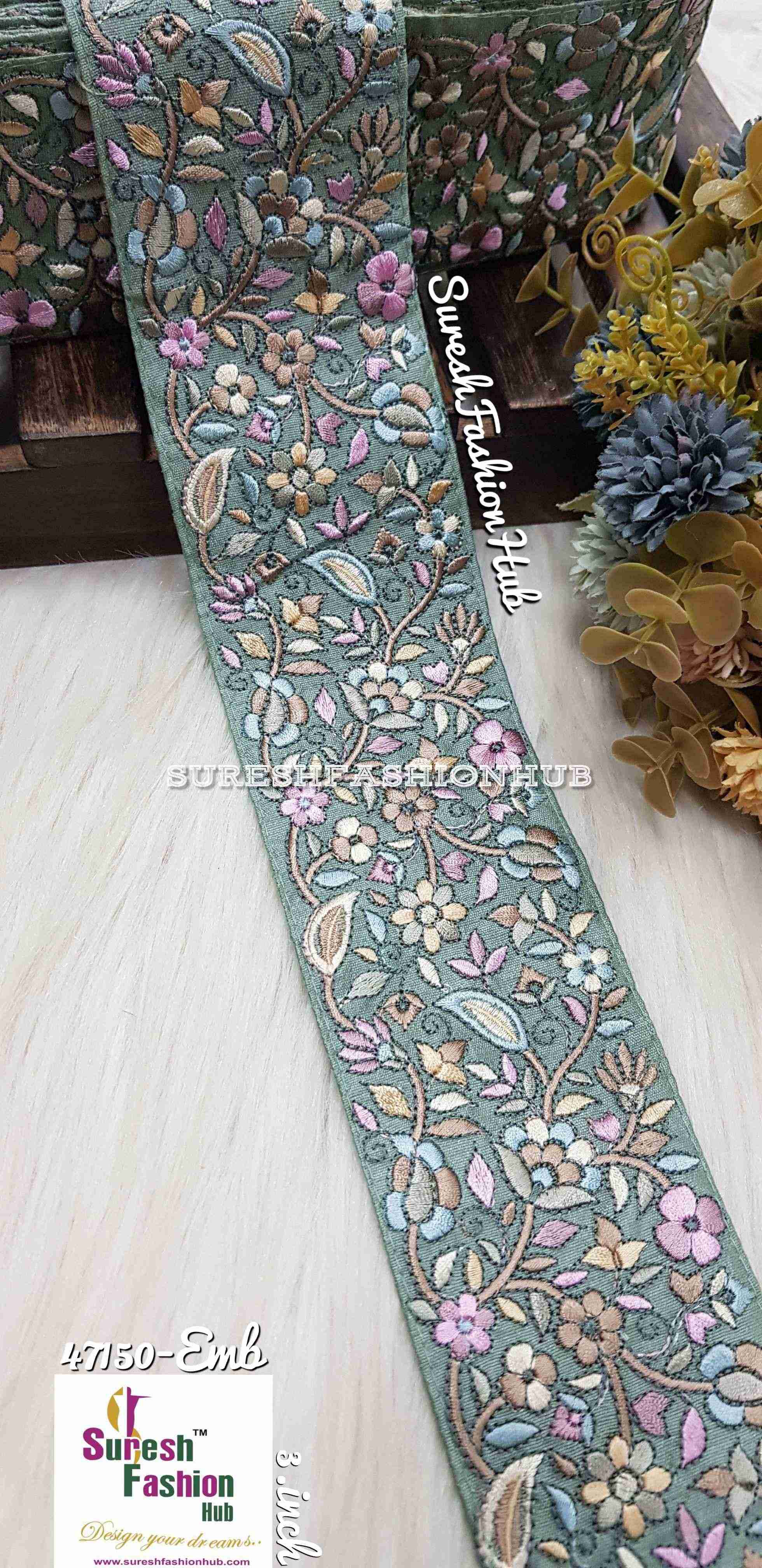 Hunter Green Zoroastrian Elegance: 9-Meter Parsi Embroidered Borders