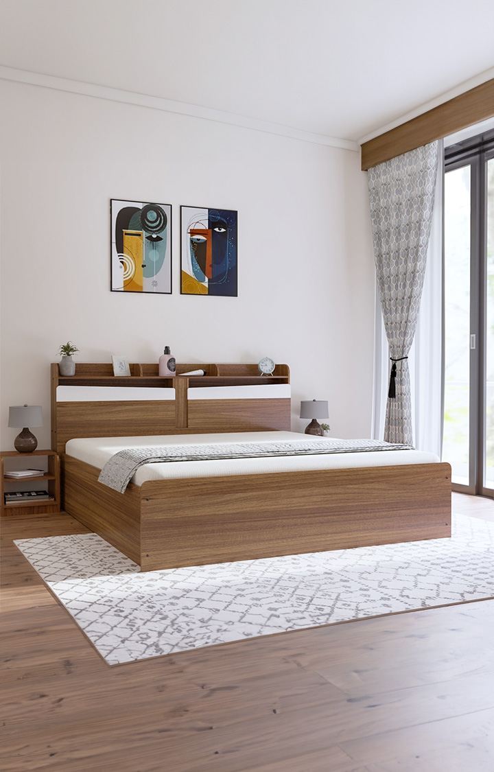 neudot Calton King Engineered Wood Hydraulic Bed - Teak
