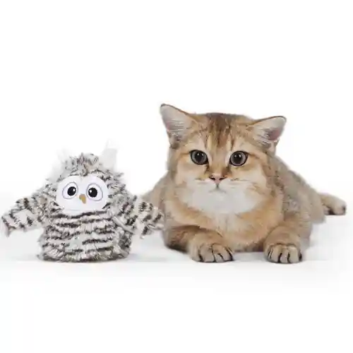 Barkbutler Fofos Flapping Owl Chirping Interactive Toy for Cats (Brown)