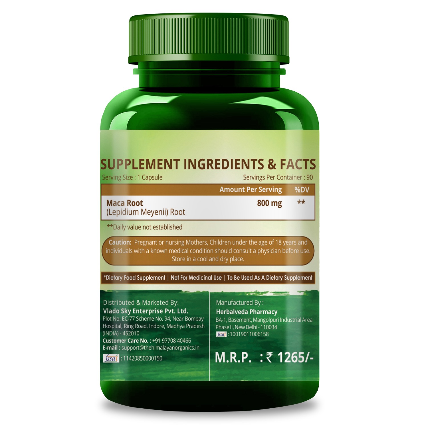 Himalayan Organics Maca Root Extract 800mg | 90 Veg Capsules