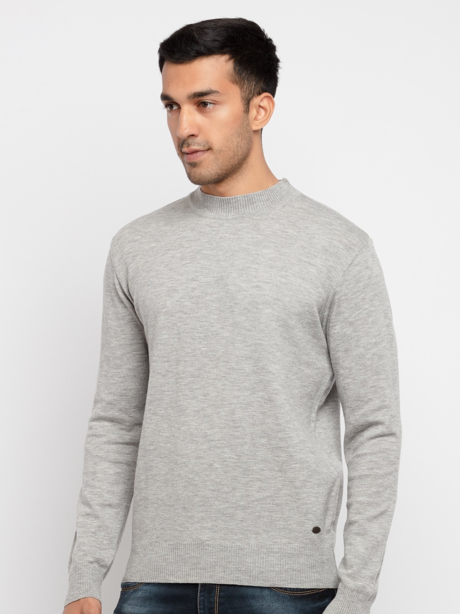 Status Quo | Men's Grey Acrylic Solid Sweaters 0