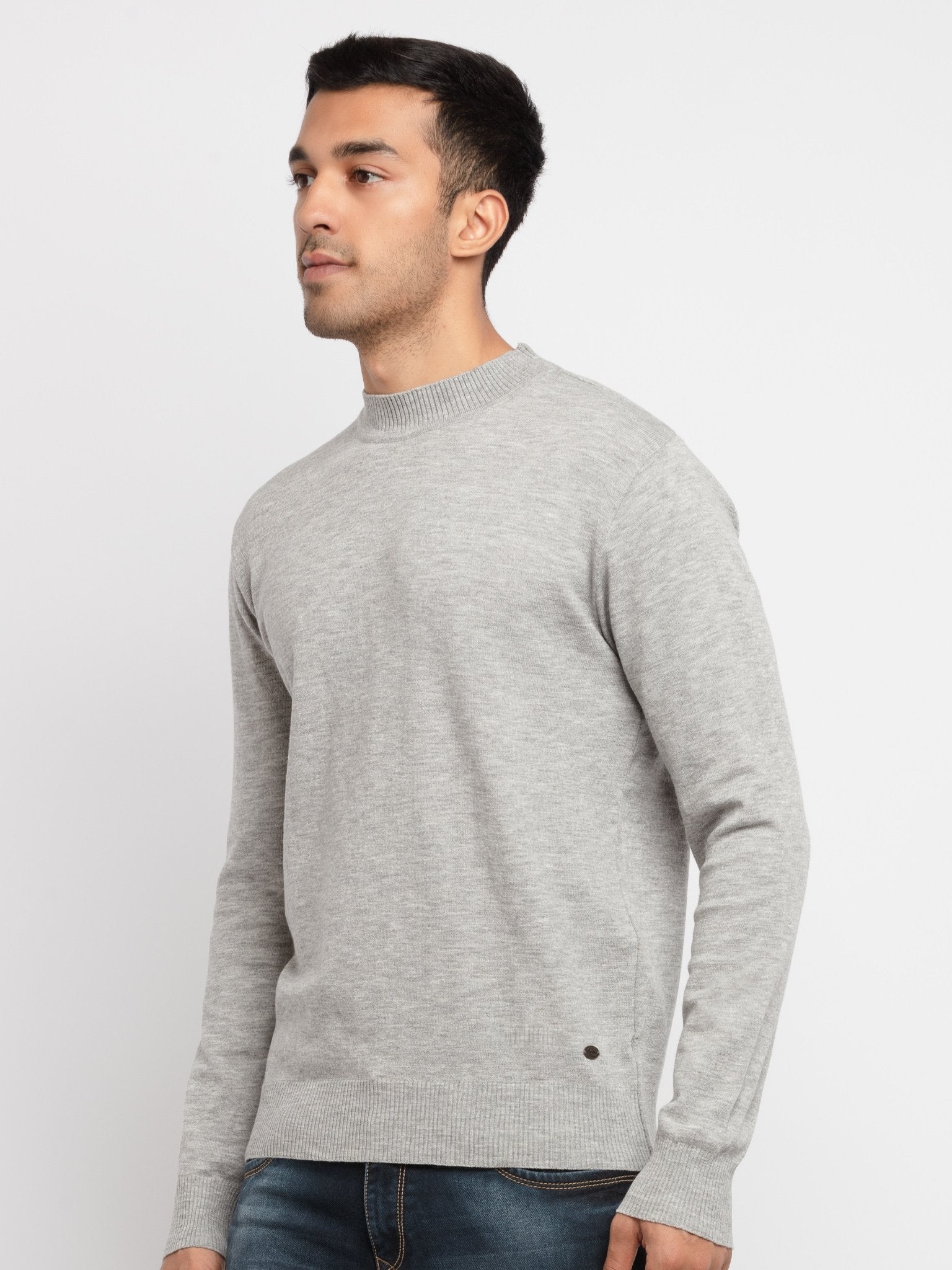 Status Quo | Men's Grey Acrylic Solid Sweaters 4