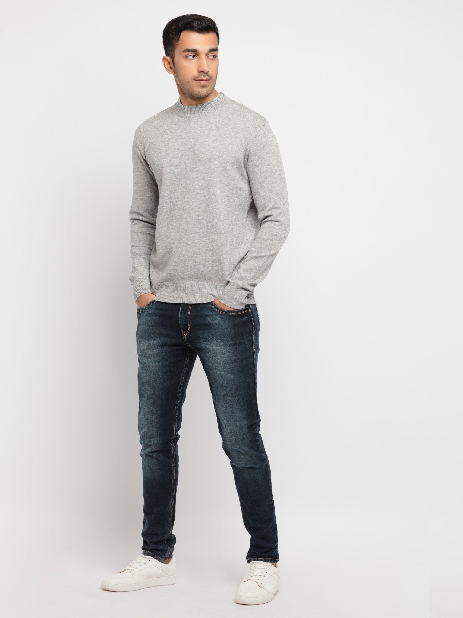 Status Quo | Men's Grey Acrylic Solid Sweaters 7