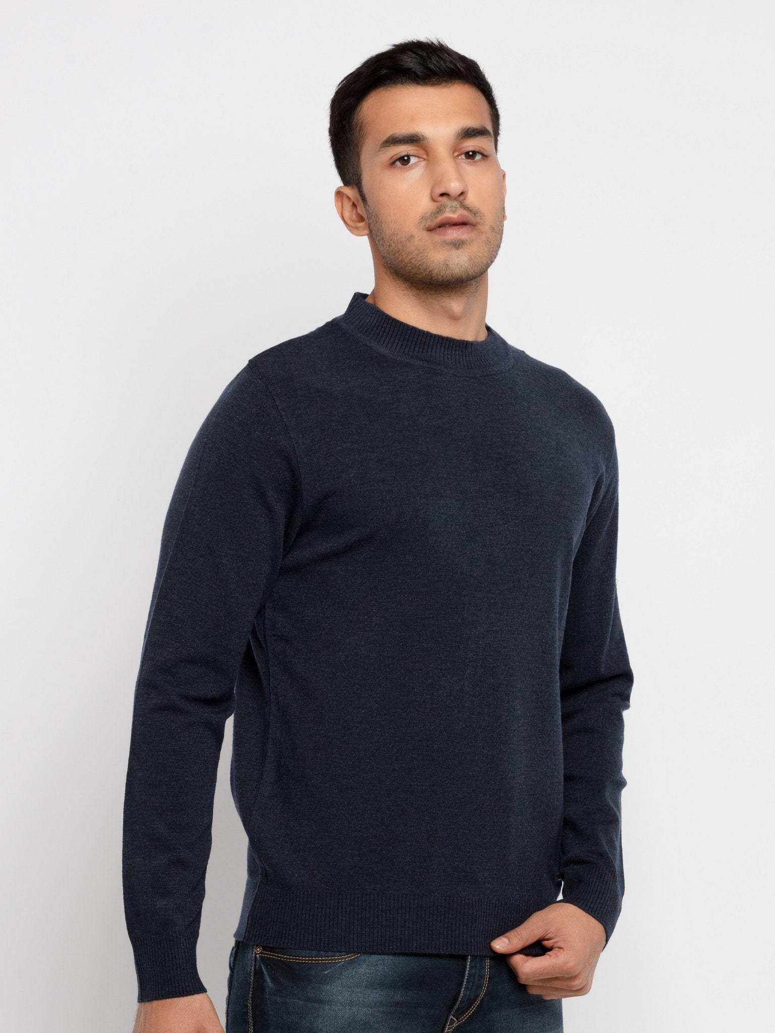 Status Quo | Men's Blue Acrylic Solid Sweaters 5