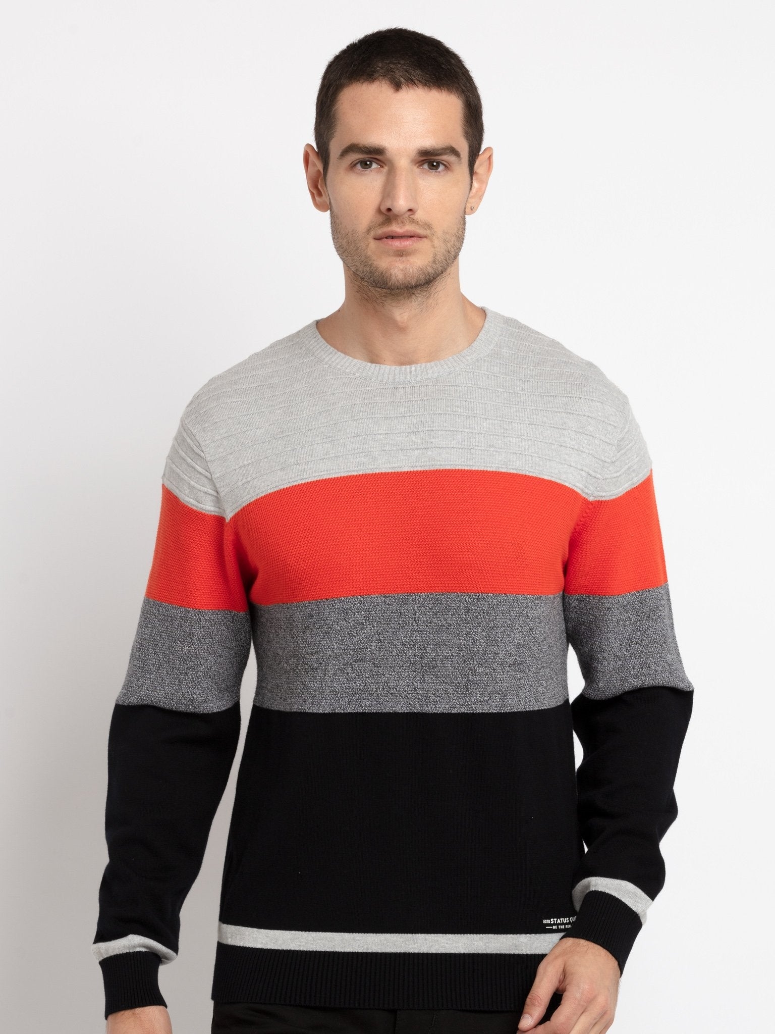 Status Quo | Men's Grey Acrylic Solid Sweaters 0