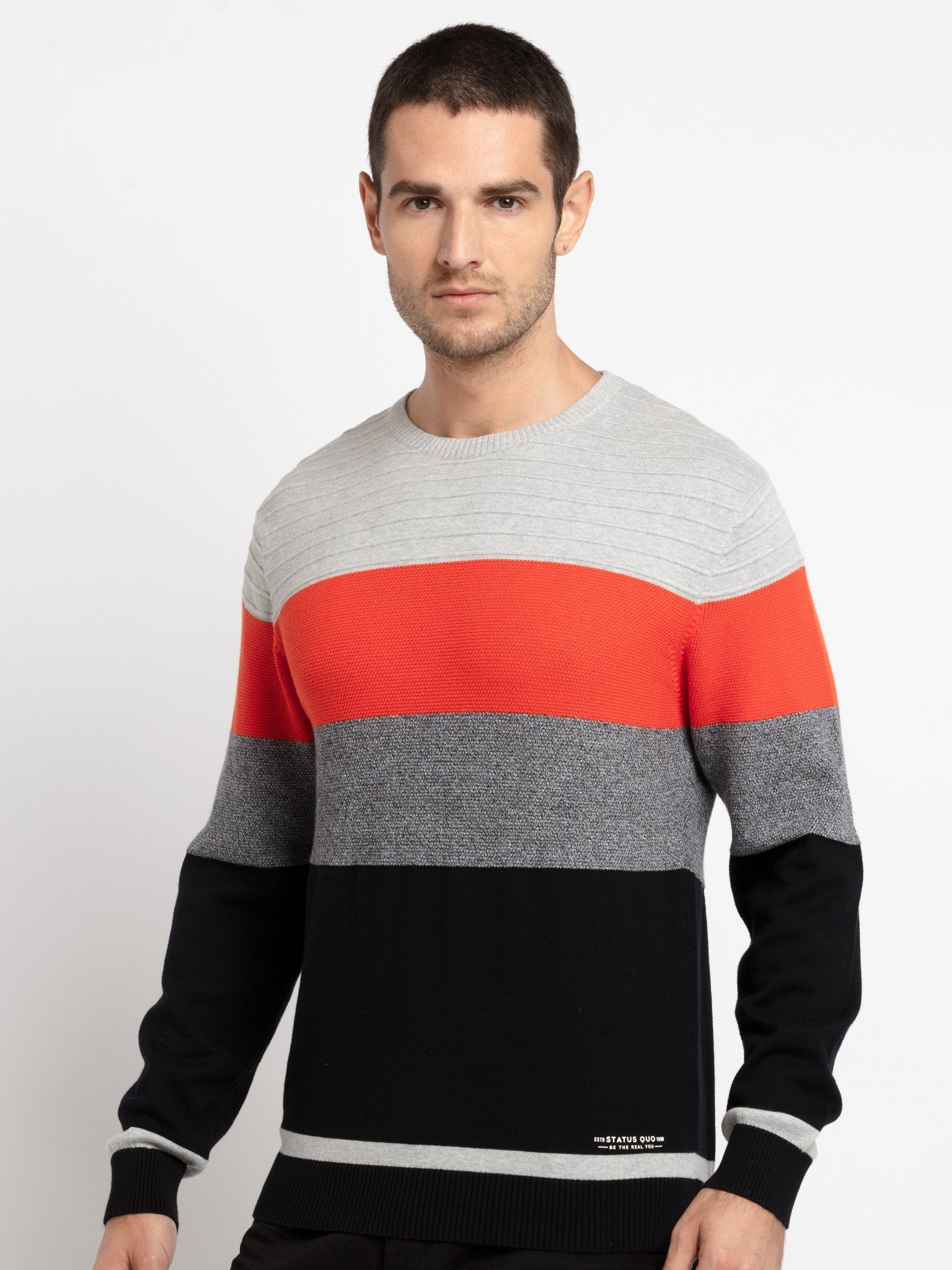 Status Quo | Men's Grey Acrylic Solid Sweaters 1