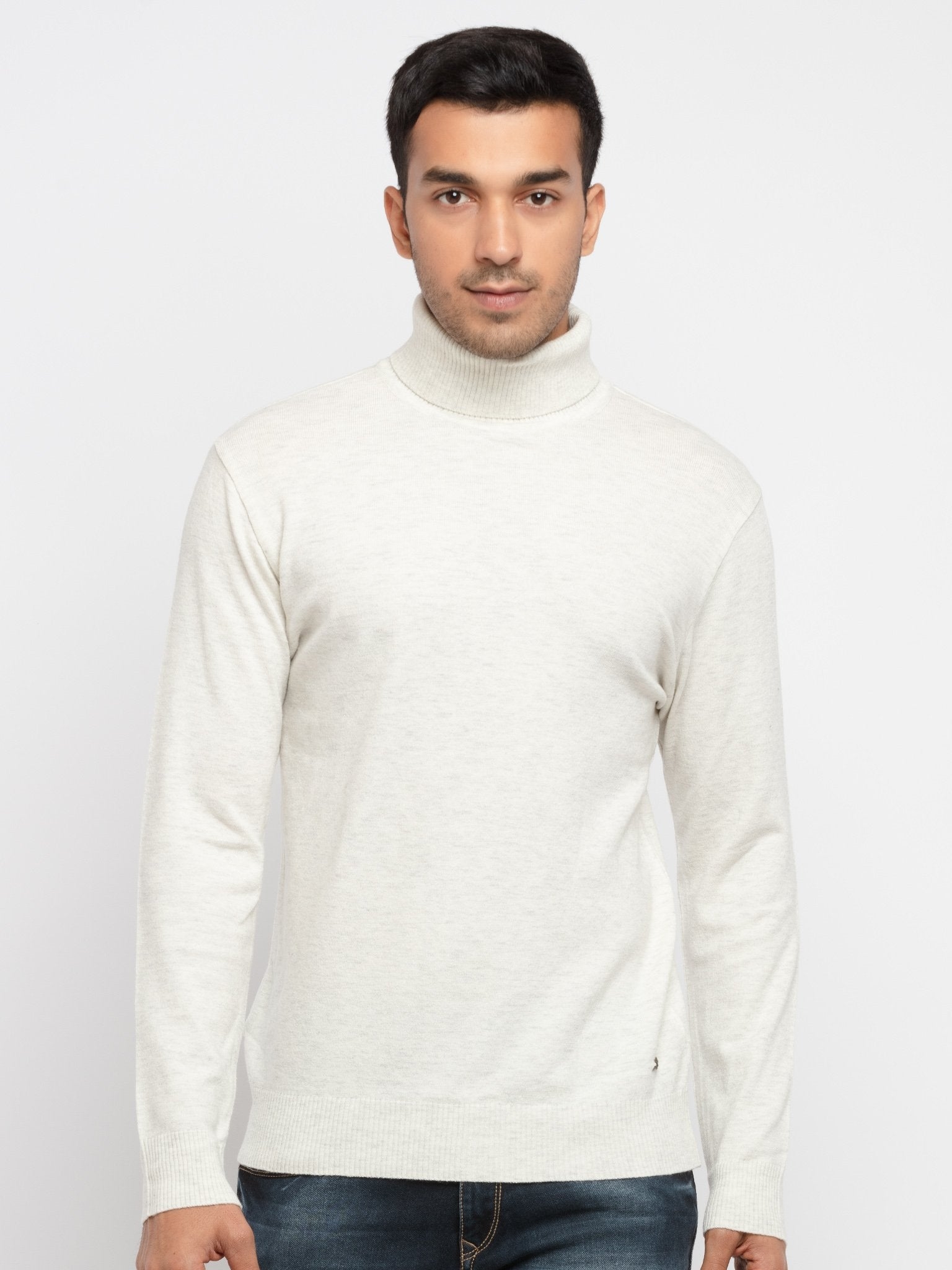 Status Quo | Men's Beige Acrylic Solid Sweaters 0