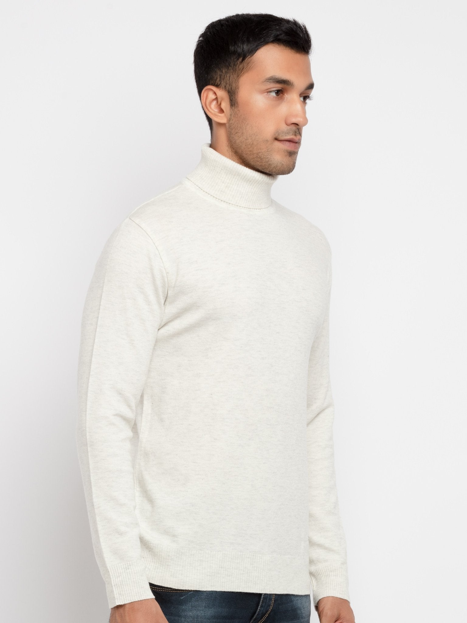 Status Quo | Men's Beige Acrylic Solid Sweaters 1
