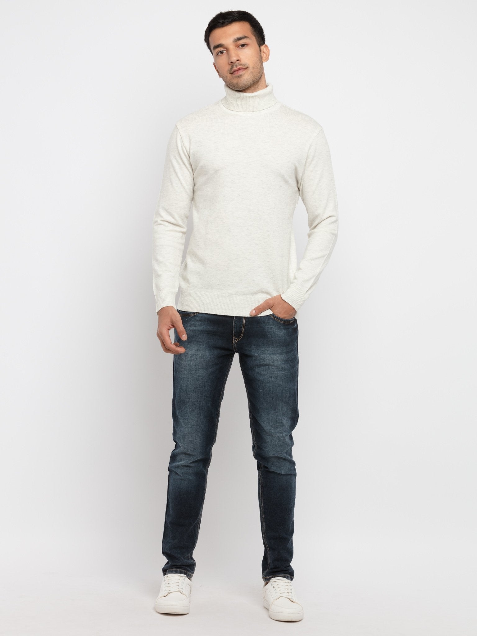 Status Quo | Men's Beige Acrylic Solid Sweaters 4