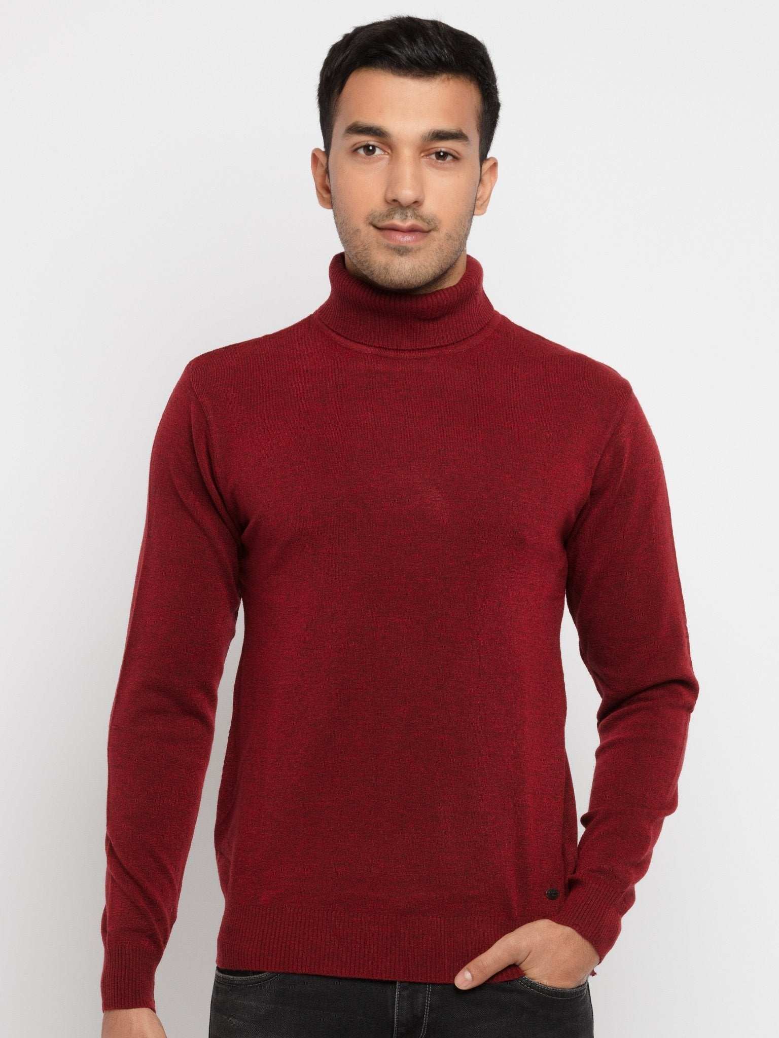 Status Quo | Men's Maroon Acrylic Solid Sweaters 0