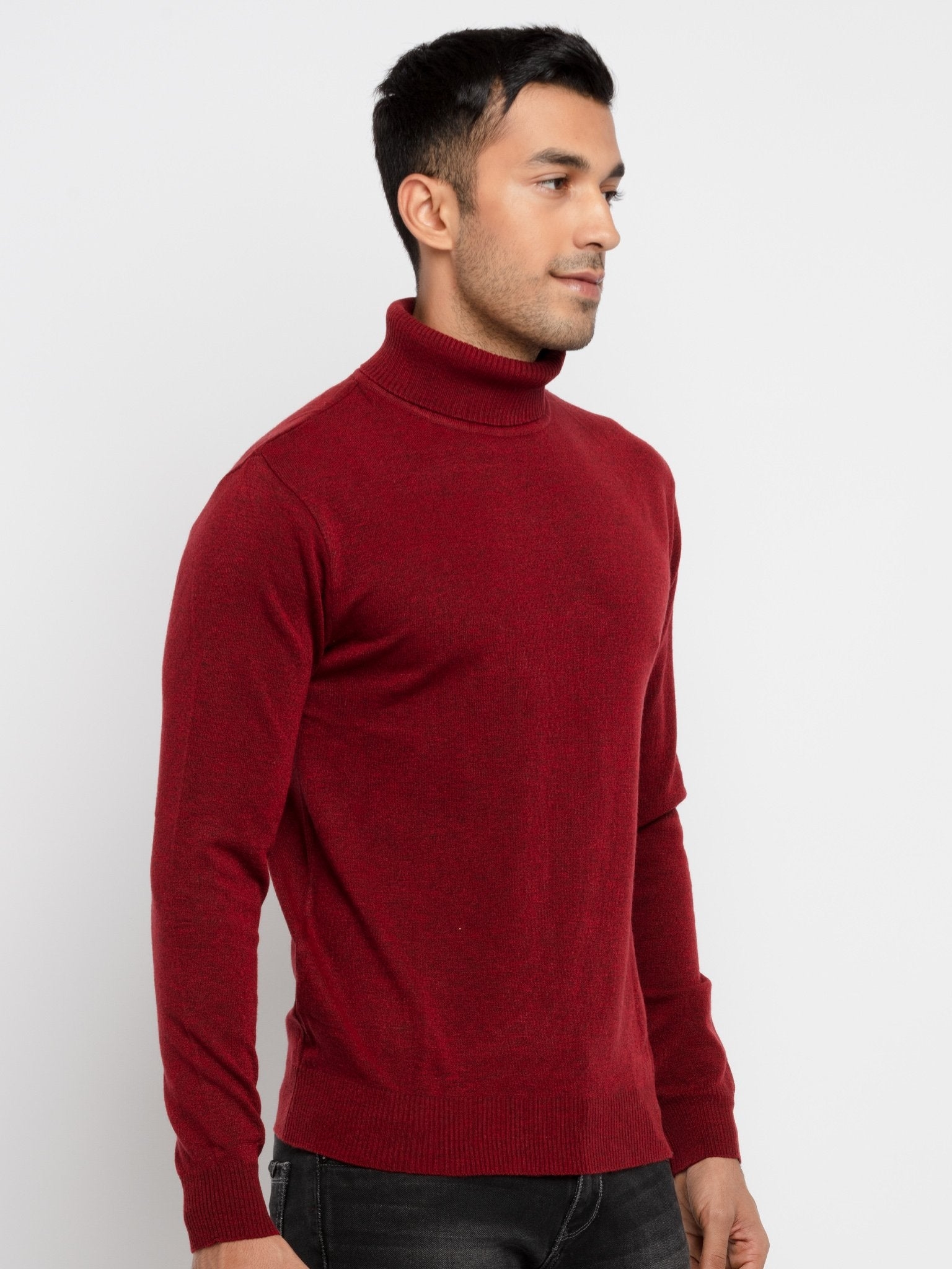 Status Quo | Men's Maroon Acrylic Solid Sweaters 1
