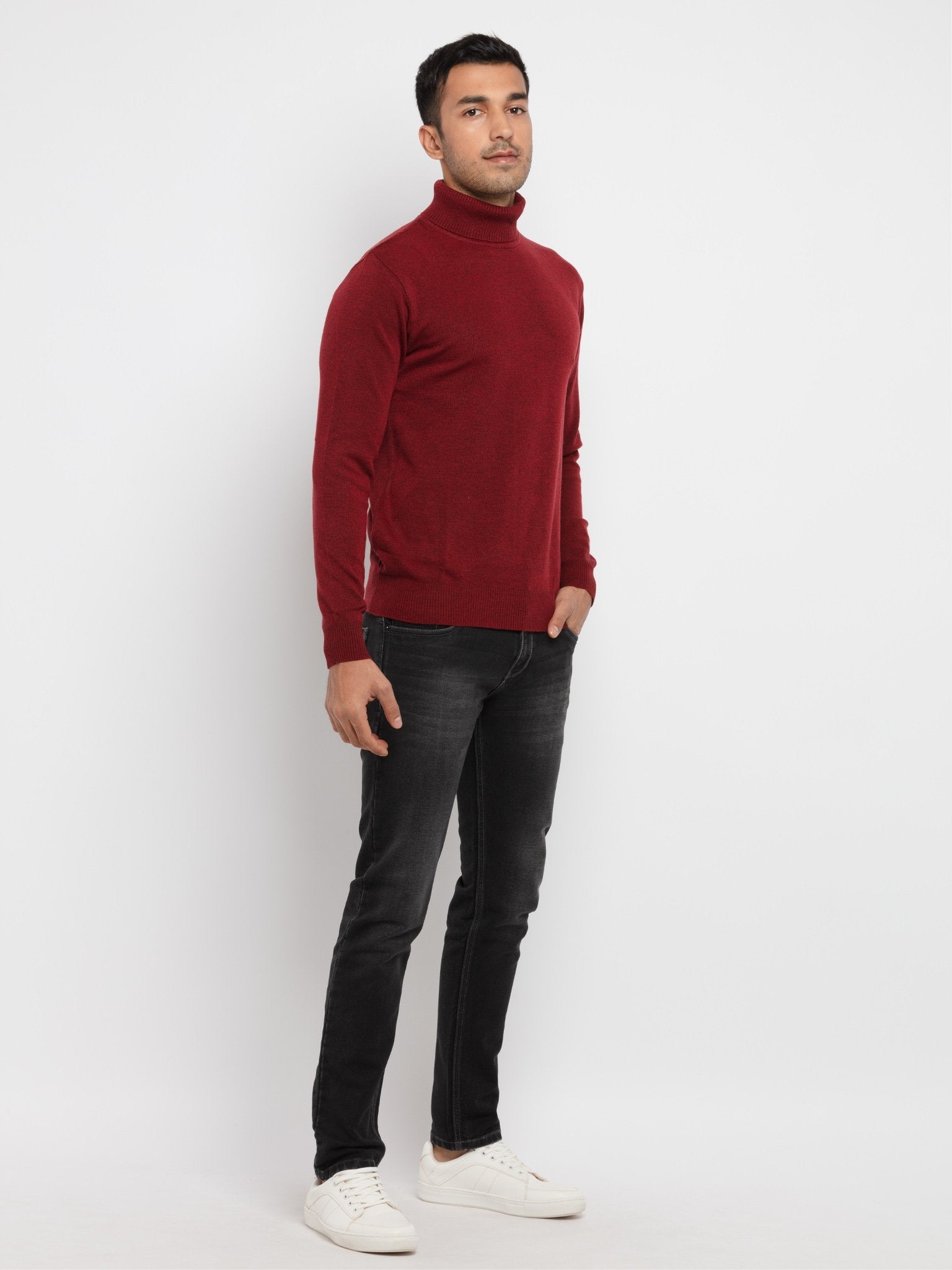 Status Quo | Men's Maroon Acrylic Solid Sweaters 4