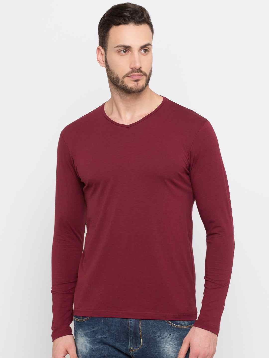 Men's Red Polycotton Solid Regular T-Shirt