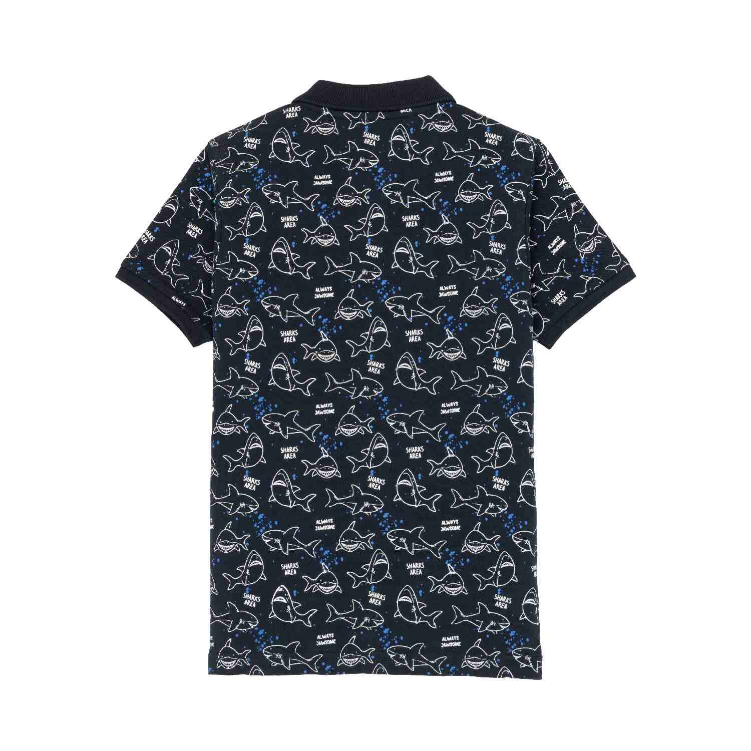 Boy's Navy Cotton Blend Printed Polos