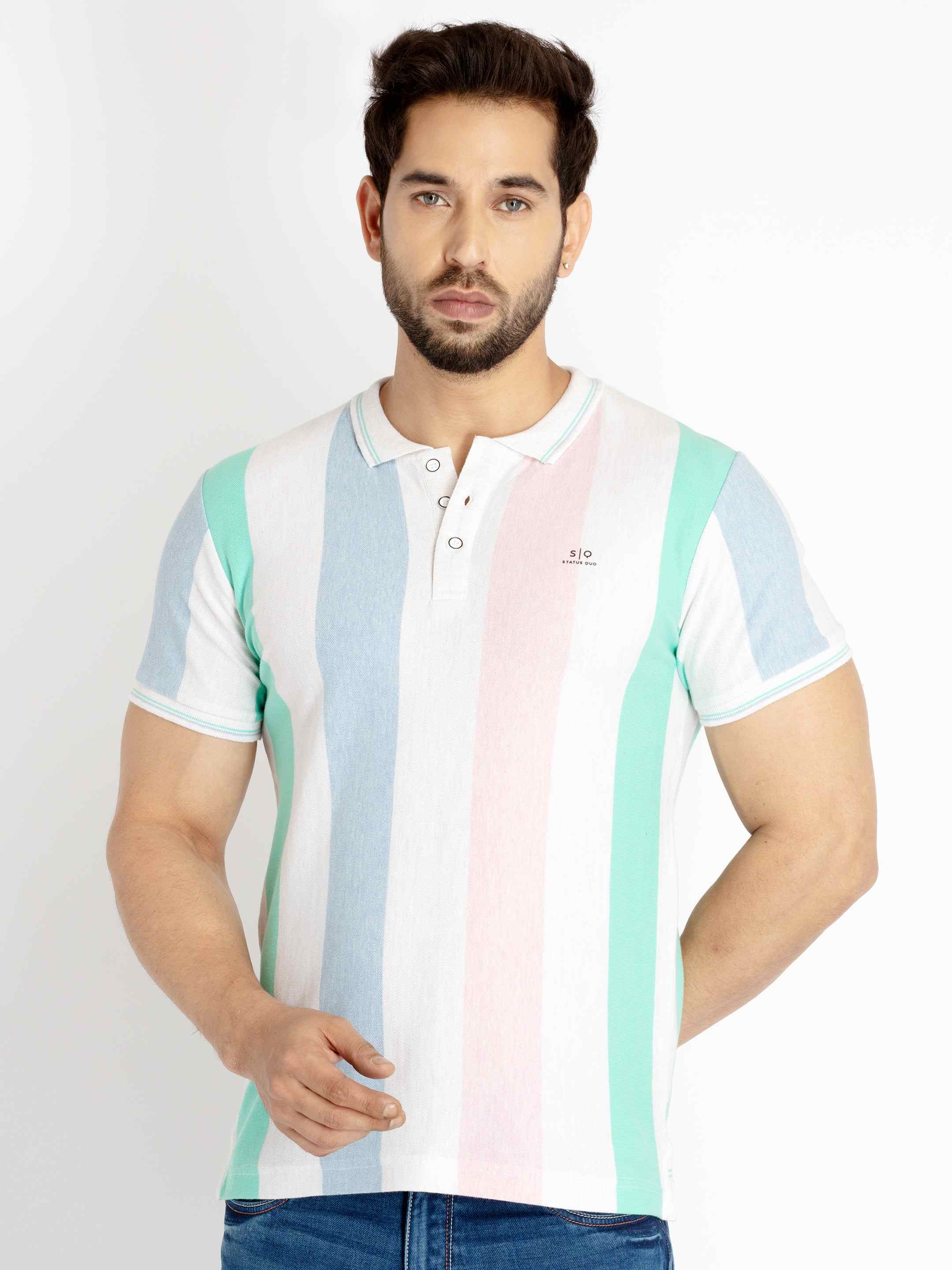Men's Multicolor Polycotton Striped Polo T-Shirts
