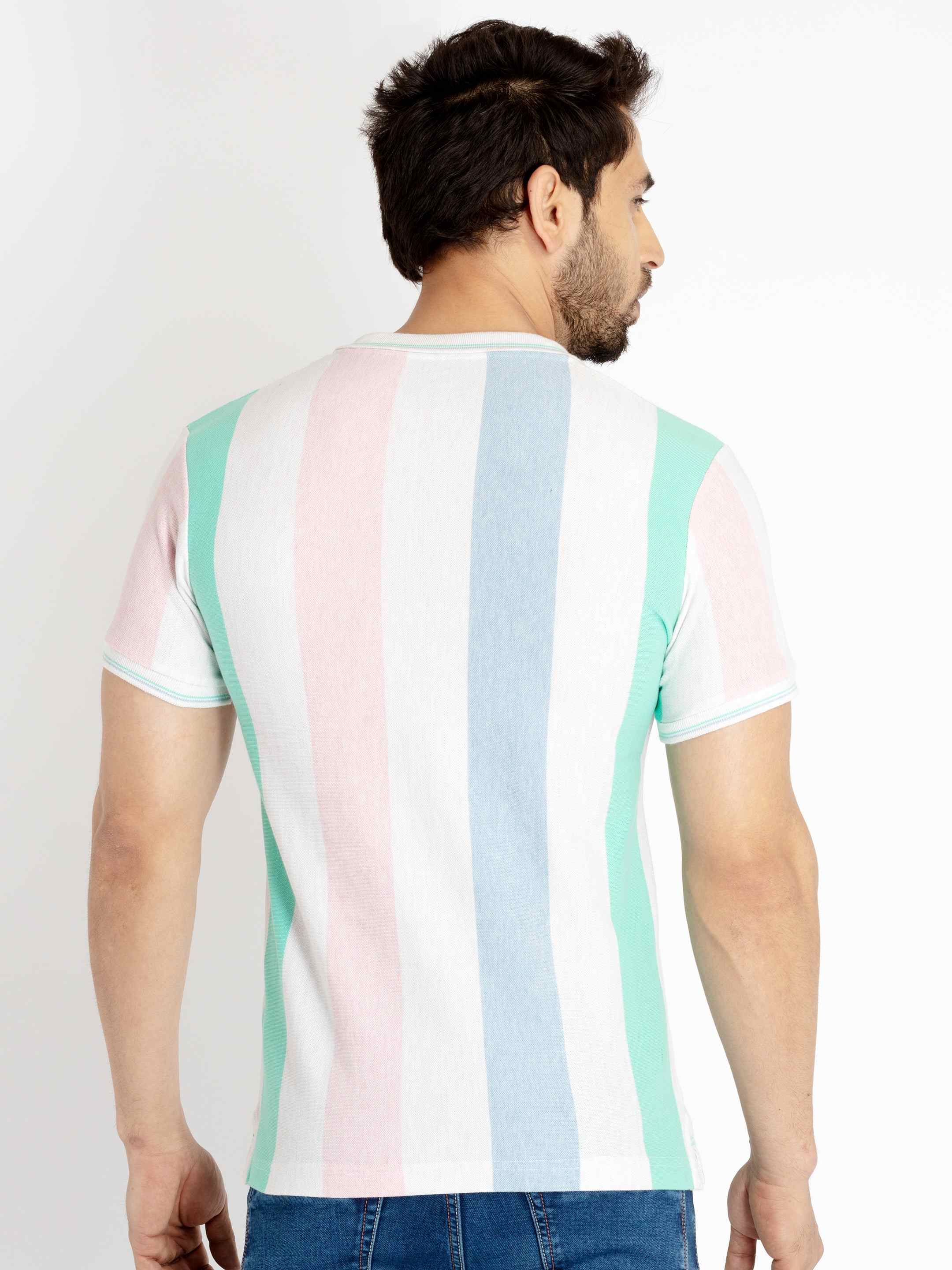 Men's Multicolor Polycotton Striped Polo T-Shirts