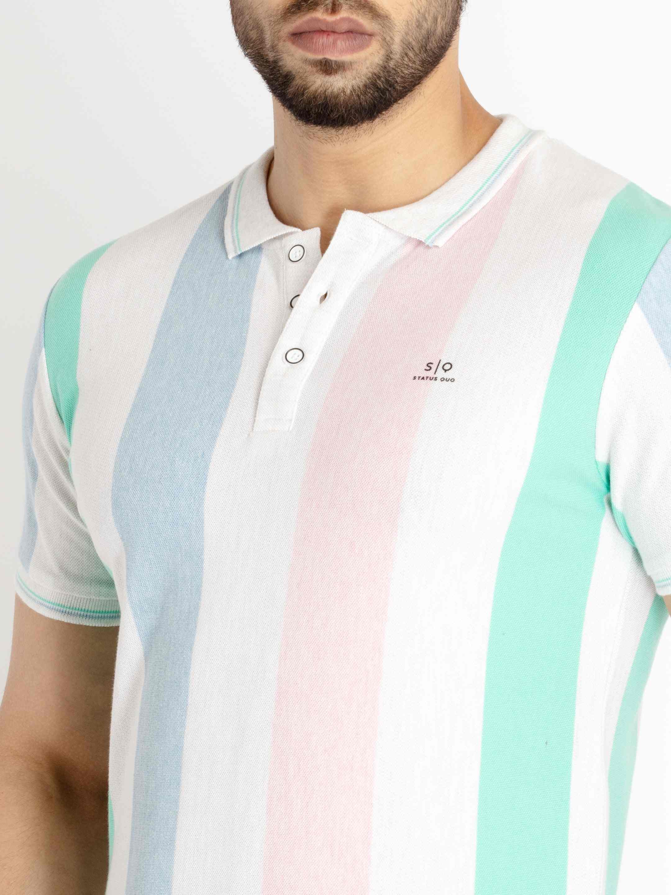 Men's Multicolor Polycotton Striped Polo T-Shirts