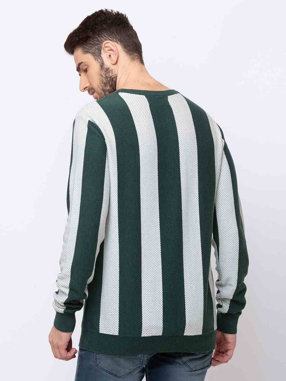 Men's Green Cotton Striped Sweaters